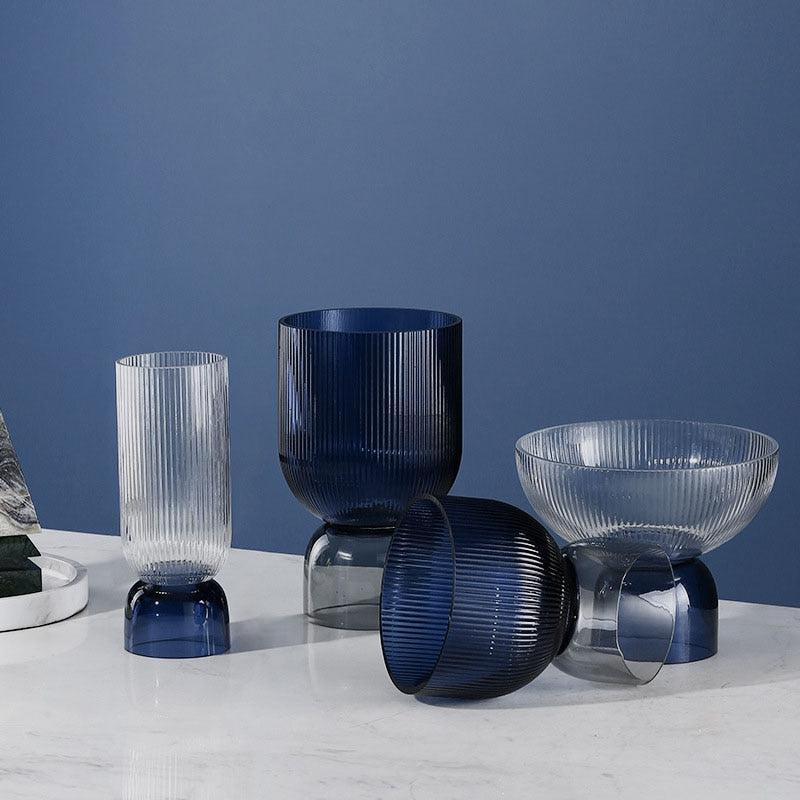 Elegant Ripple Glass Bowl & Vase Set - Handcrafted Decorative Centerpiece for Dining Table, Wedding, Home Decor - Perfect for Floral Arrangements & Gift Giving