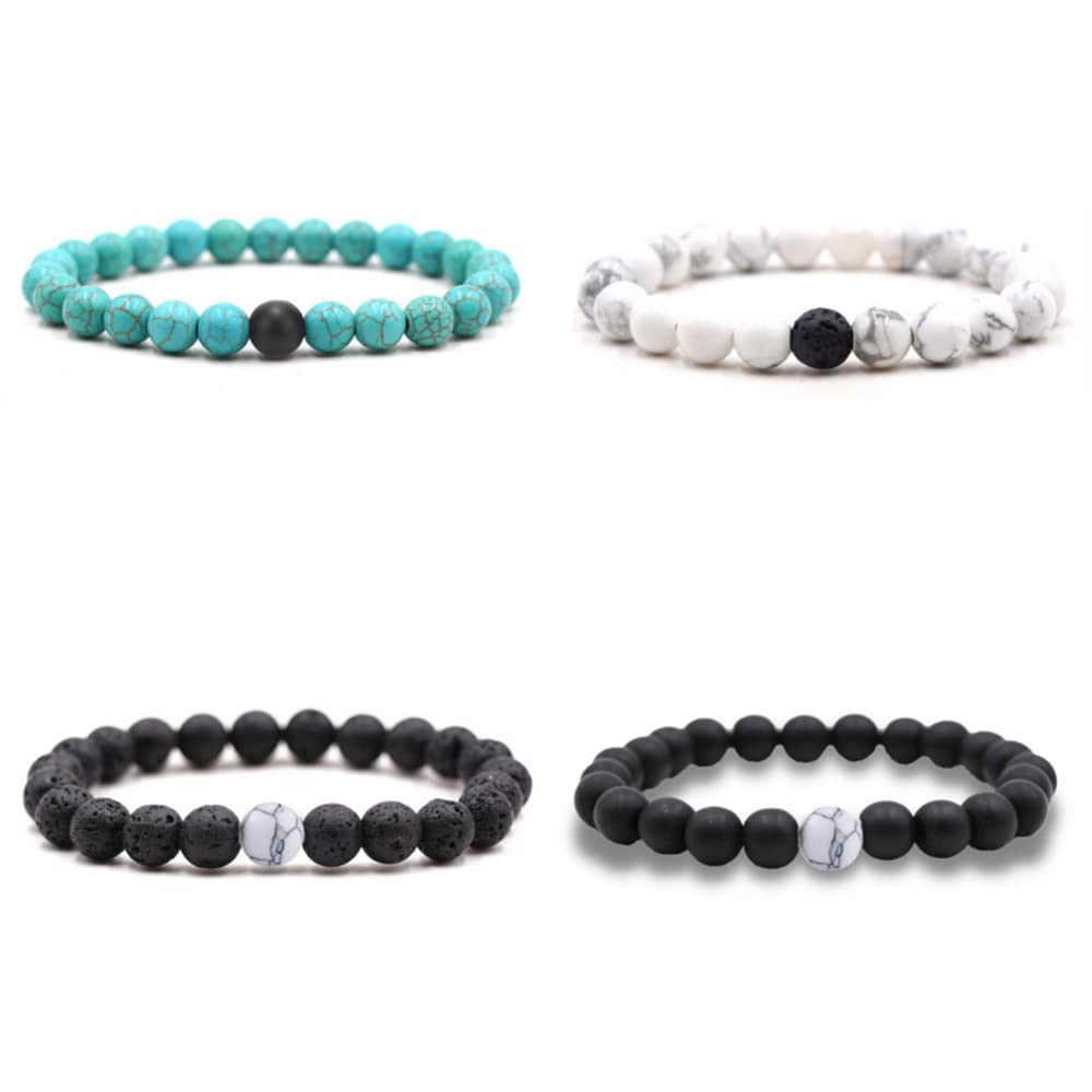 Natural Lava Rock Beads Bracelet Set - Stretchable Adjustable Braided Rope Gemstone Bracelets for Men & Women (4-Piece Set) - Perfect for Yoga, Meditation, Gifts & Everyday Wear