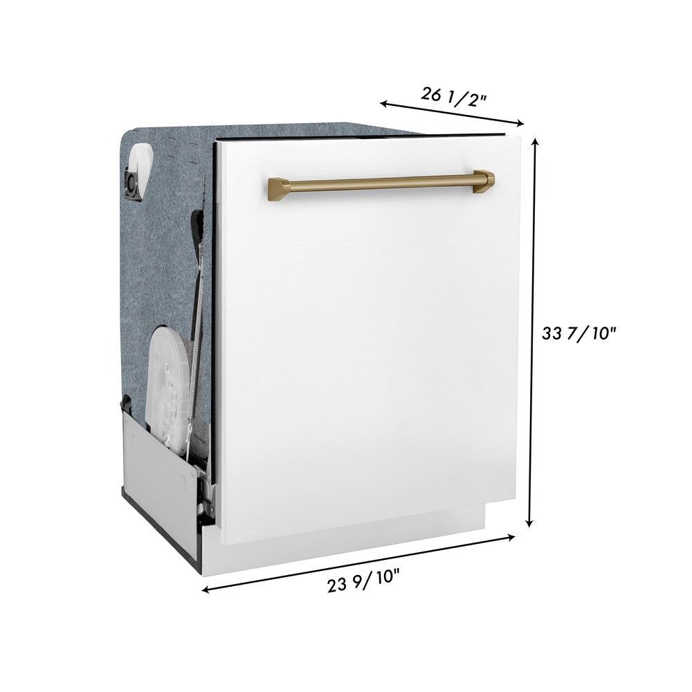 ZLINE Autograph Edition 48-inch Stainless Steel Dual Fuel Range with White Matte Door, Range Hood & Dishwasher - Champagne Bronze Accents (3AKP RAWMRHDWM48 CB) | Premium Kitchen Package for Modern Homes & Professional Chefs
