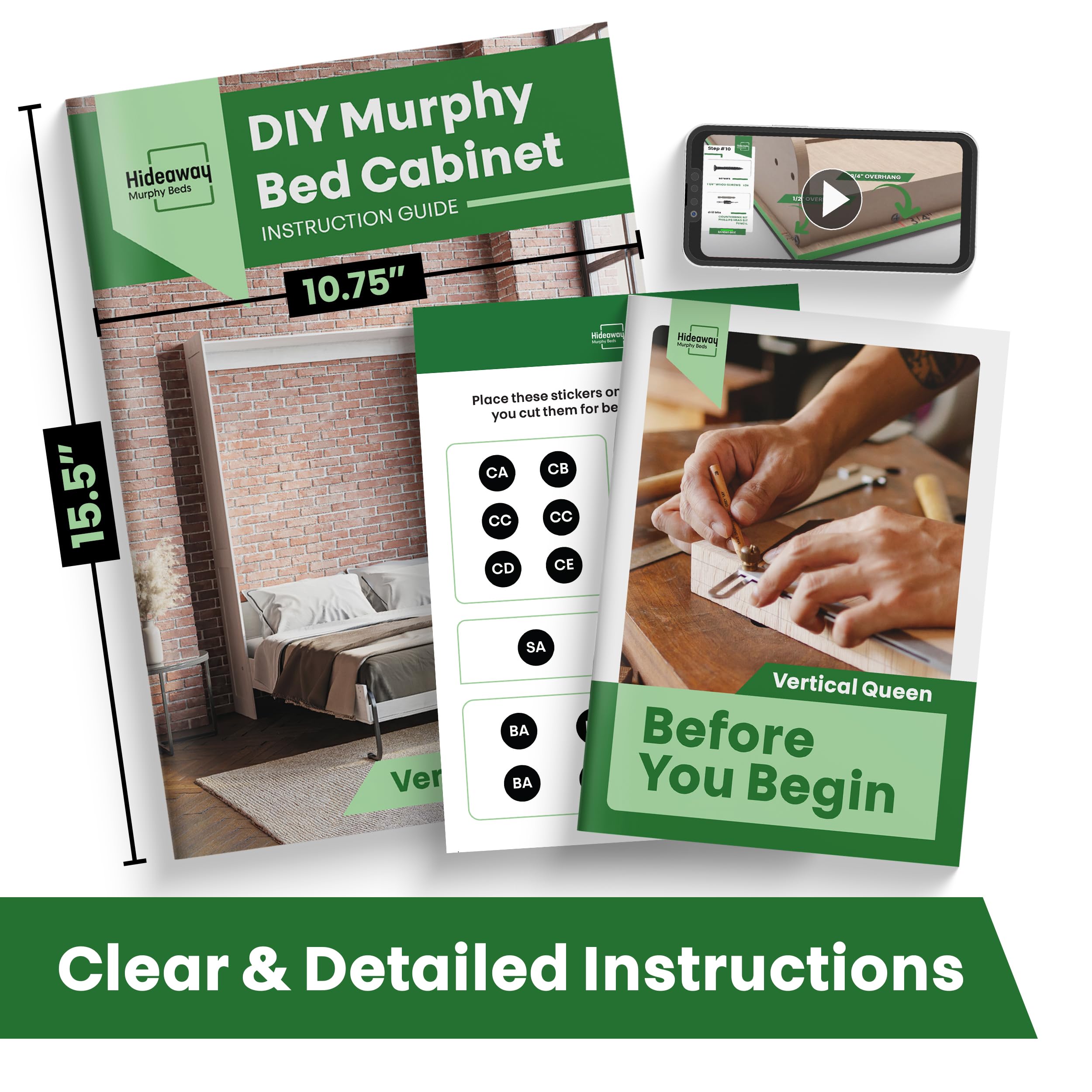 Queen Size DIY Murphy Bed Kit - Vertical Wall Bed Hardware & Frame with Deluxe Mechanism | Includes Bonus Tools for Easy Installation | Perfect for Small Spaces, Guest Rooms & Home Offices