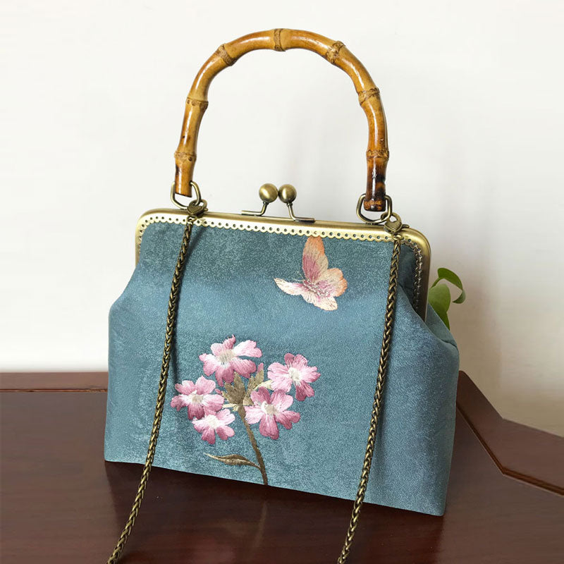 Handmade Blue Embroidered Chain Strap Top Handle Bag for Women | Boho Crossbody Purse | Fashion Shoulder Bag for Casual Outings & Date Nights