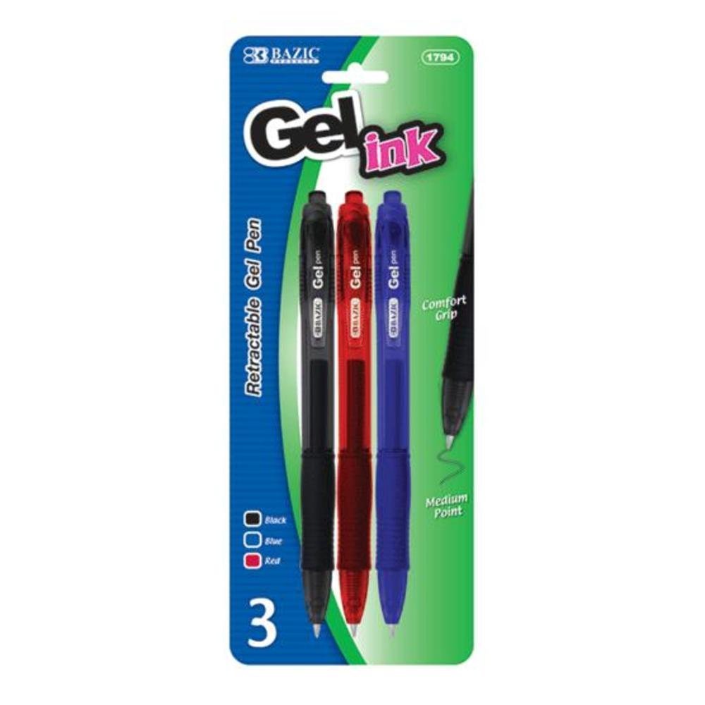 Retractable Gel Ink Pens - 3-Pack Assorted Colors (144-Piece Case) for Office, School & Home Writing Needs