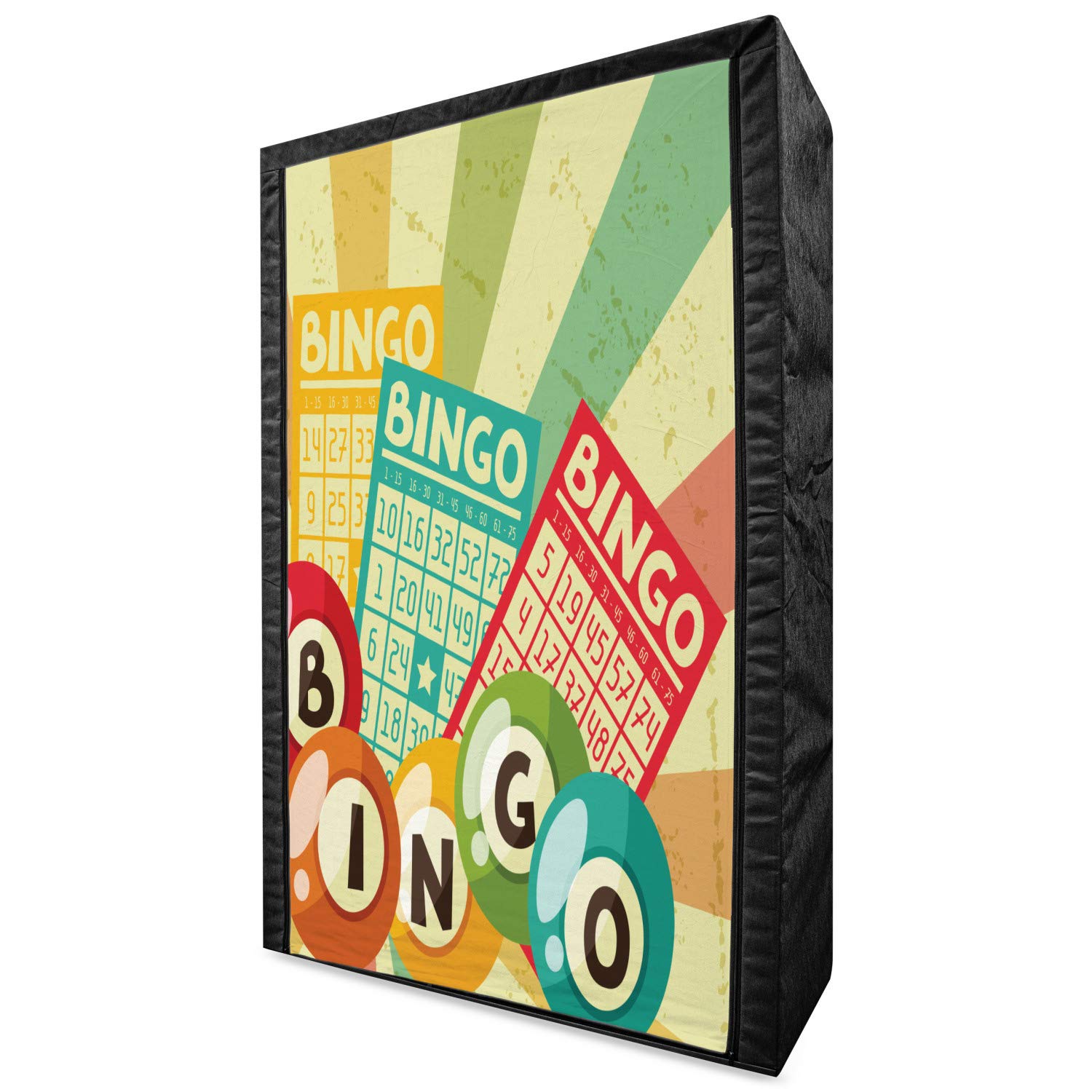 Ambesonne Vintage Portable Fabric Wardrobe - 42.5 Inch Multicolor Clothing Organizer with Shelves | Bingo Game Themed Pop Art Storage Closet for Bedroom, Dorm, Travel & Party Decor