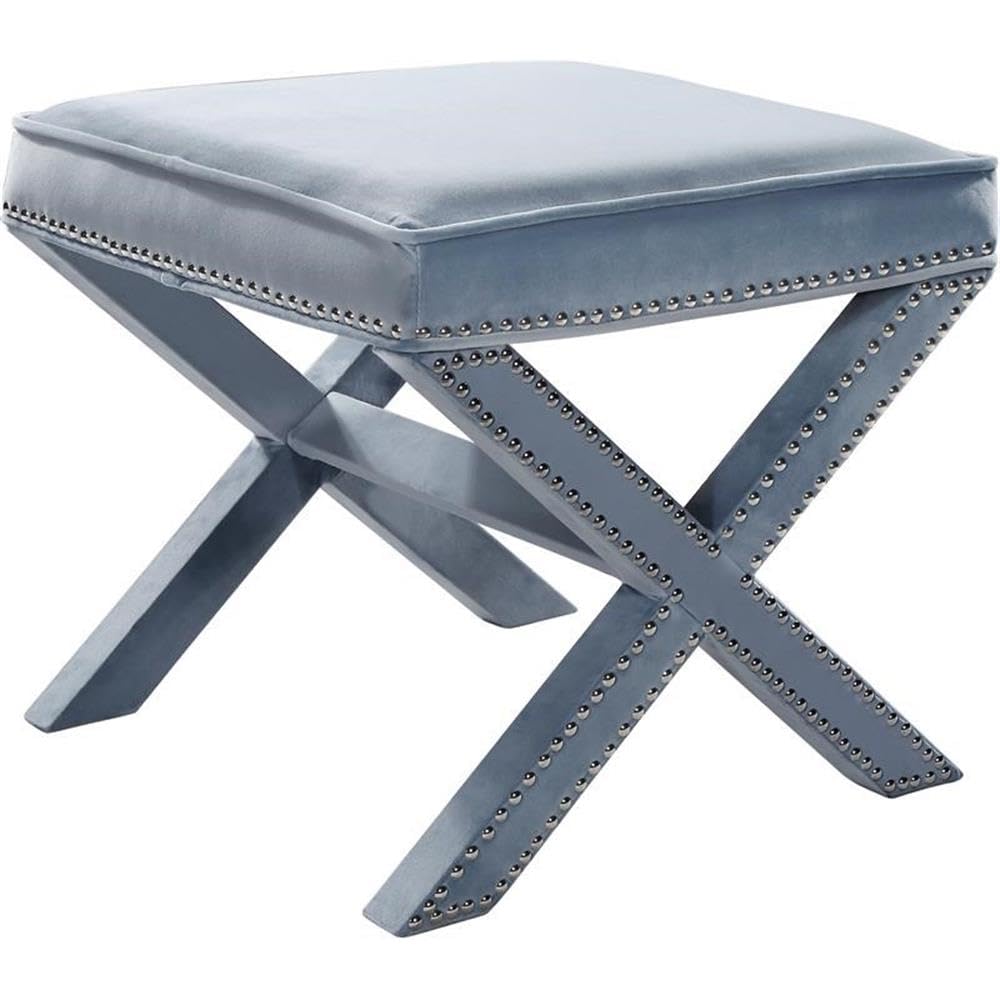 MAKLAINE Modern Velvet Ottoman Bench - Sky Blue Upholstered Storage Seat for Living Room, Bedroom & Entryway | Stylish & Comfortable Home Decor