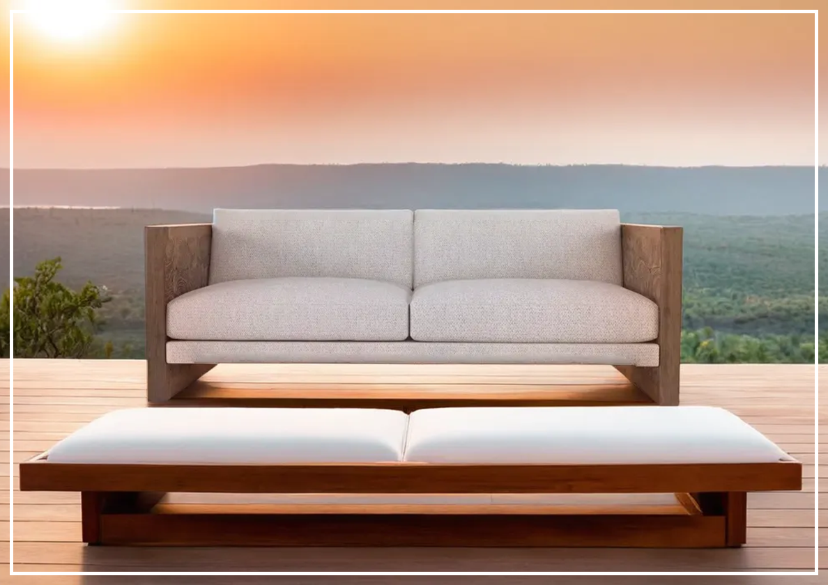 Bernhardt Outdoor Madura Solid Teak Sofa with Plush Cushions - Durable Teak Wood Patio Furniture for Garden, Poolside & Backyard Relaxation