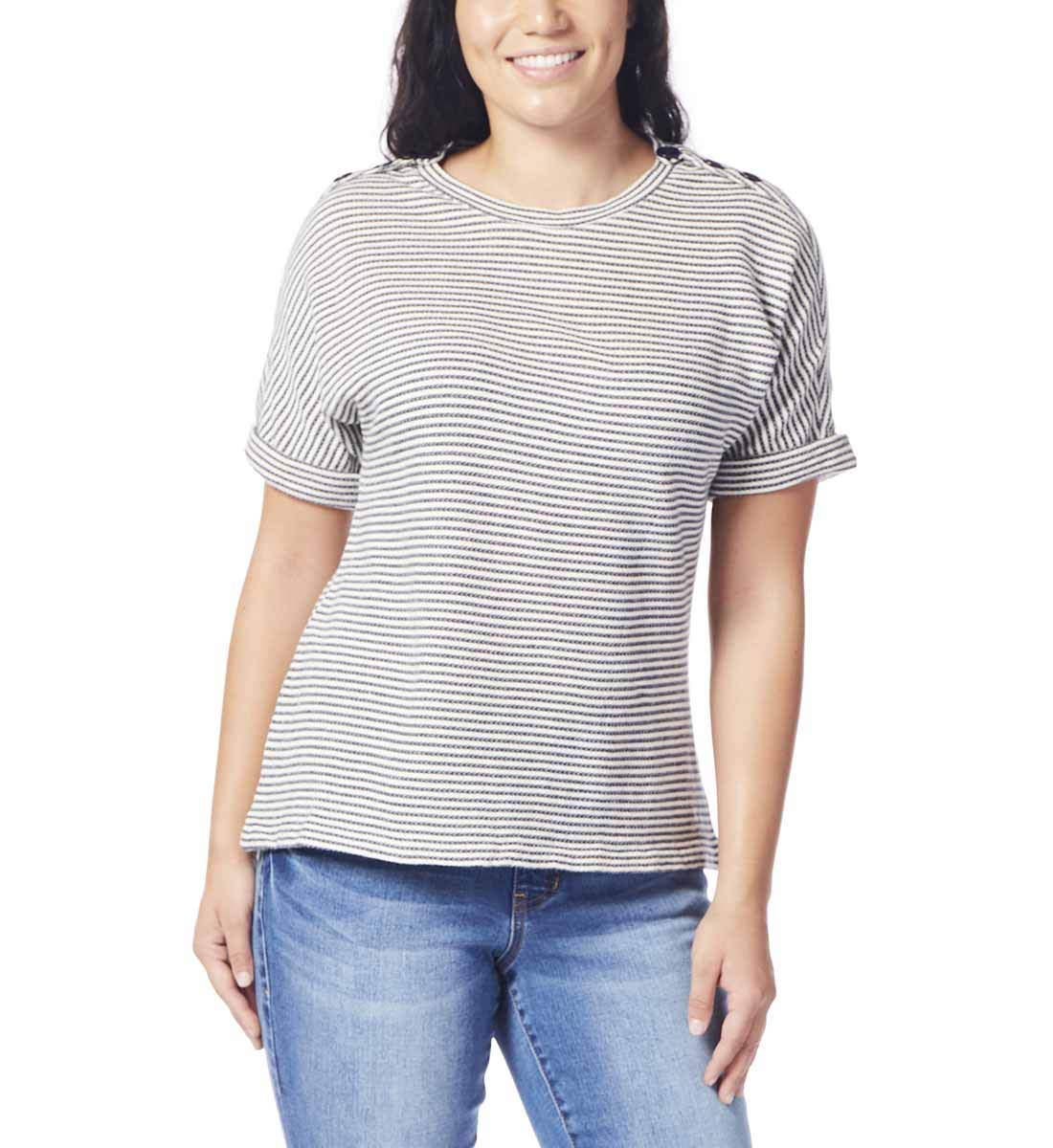 Jag Jeans Women's Katya Button Neck Tee - Stylish Casual T-Shirt for Everyday Wear | Perfect for Work, Date Night & Weekend Outfits