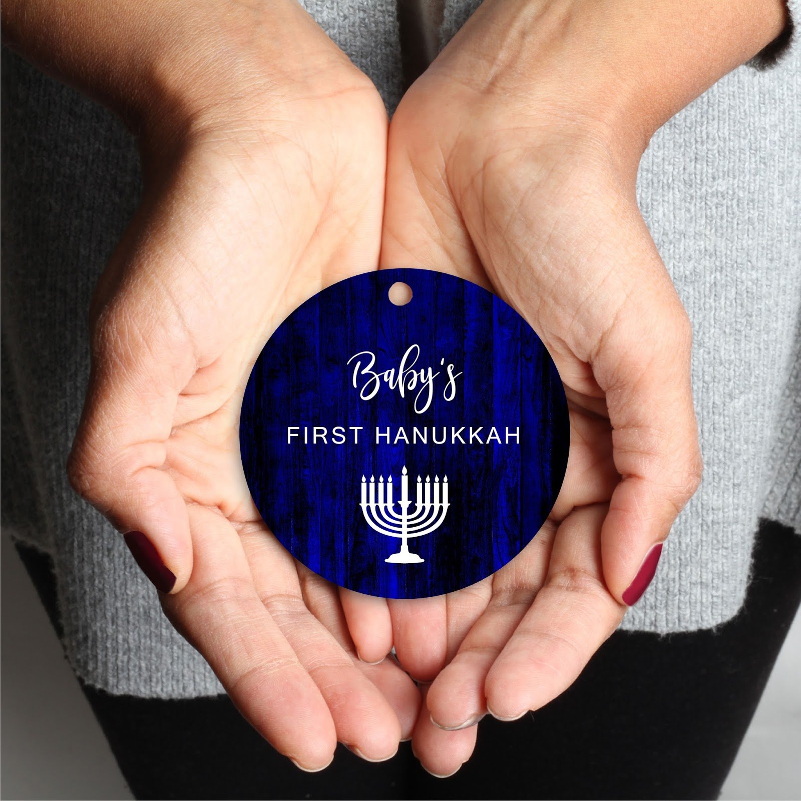 Funny Jewish Family Hanukkah Metal Ornaments - Baby's First Hanukkah Gift Set (1-Pack with Ribbon & Gift Bag) - Perfect for Baby Showers, Bar Mitzvahs & Jewish Holiday Decorations - Great for Christmas Tree, Home Decor & Holiday Gifting