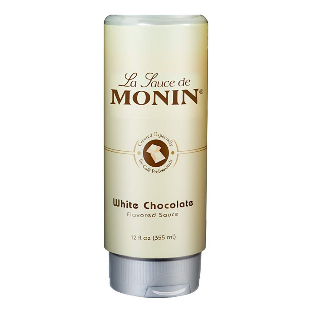 Monin Gourmet White Chocolate Sauce - Creamy, Buttery & Gluten-Free (12oz) | Perfect for Desserts, Coffee, Hot Cocoa & Baking | Non-GMO Premium Dessert Topping