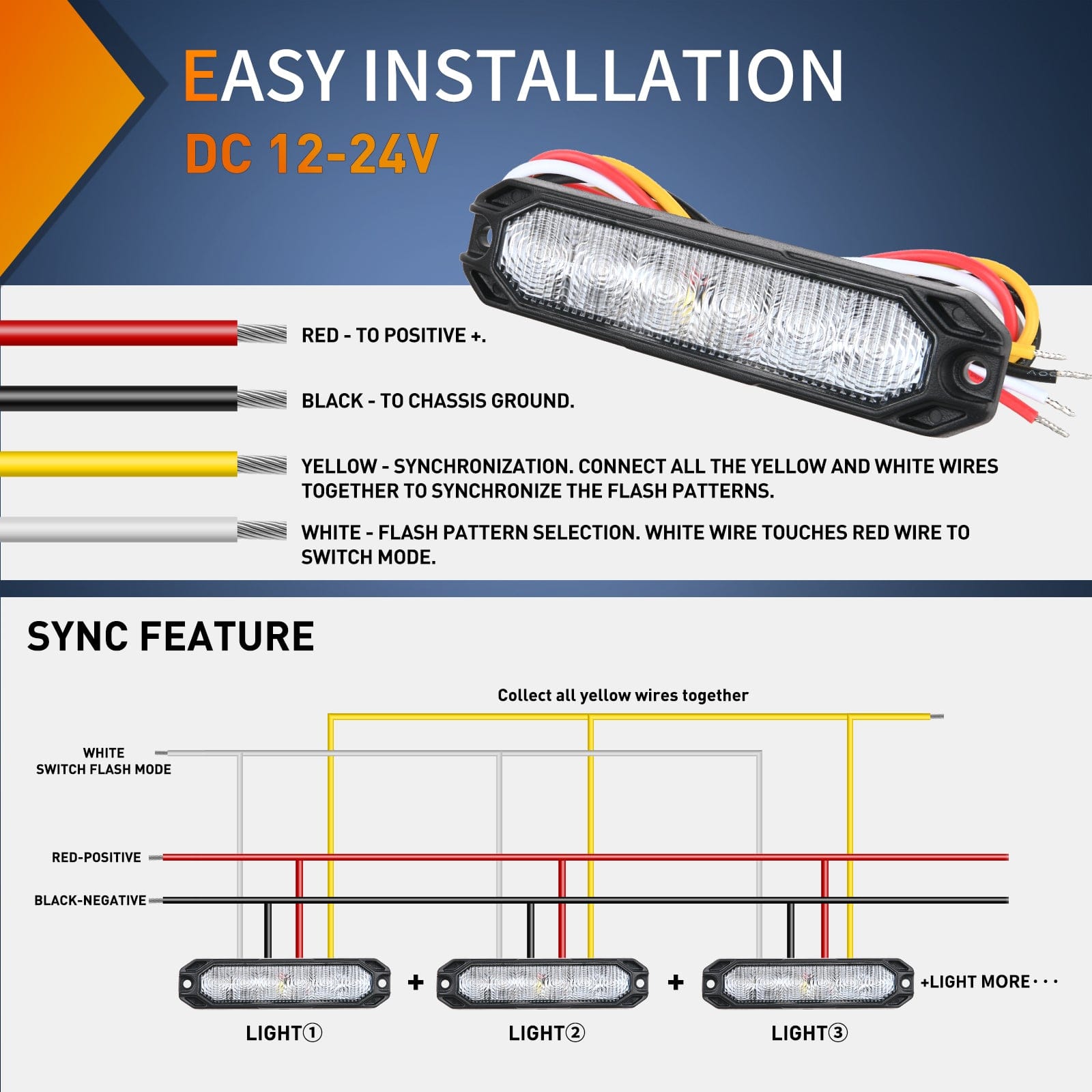 4PCS 6 LED Blue Emergency Warning Strobe Lights - High Visibility Hazard Lights for Trucks, Vehicles, Construction Sites & Emergency Situations