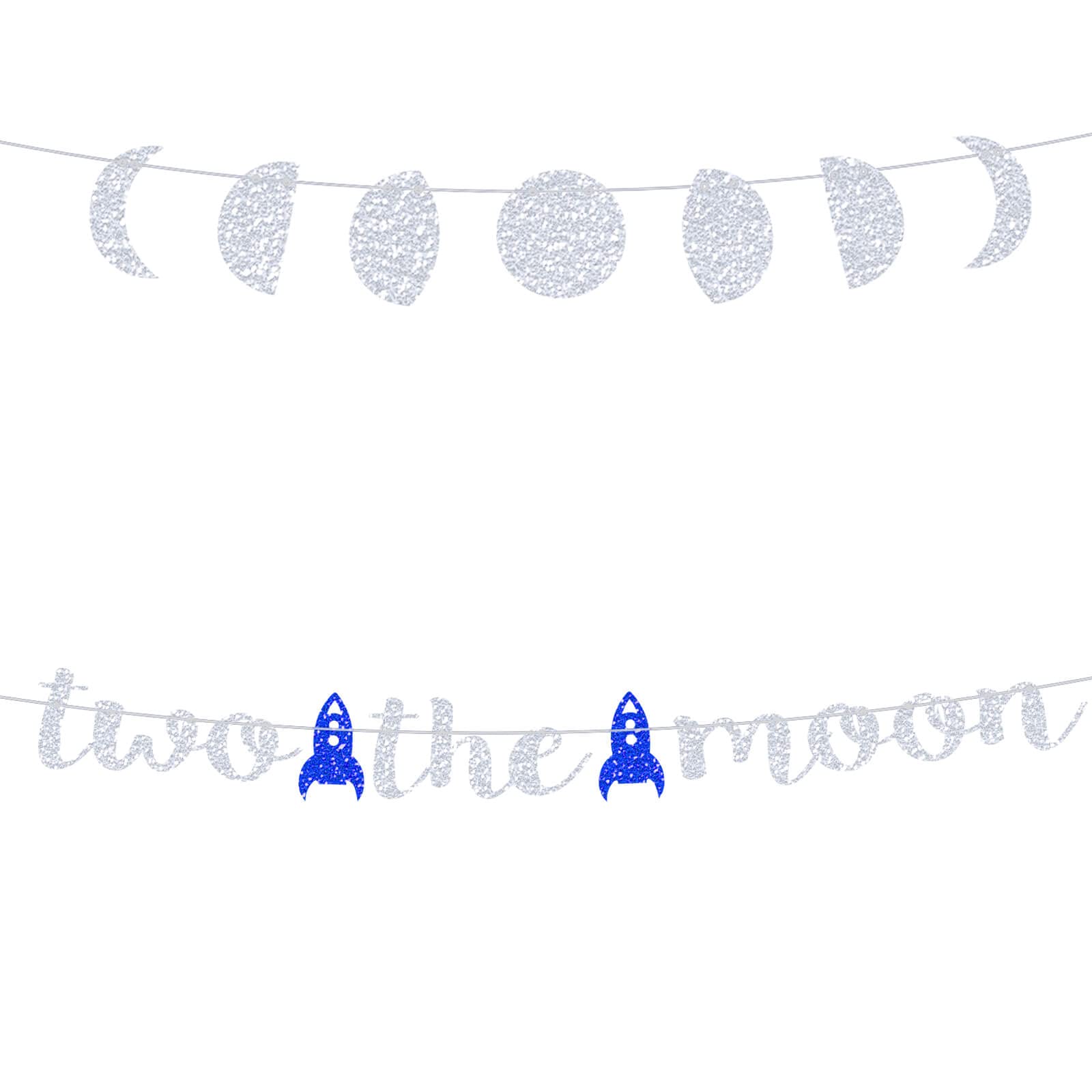 Two the Moon Birthday Decorations - Silver Glitter Party Banner for Outer Space, Galaxy, Astronaut & Space Man Theme | Perfect for Baby Boy's 2nd Birthday Party, Robot UFO Themed Celebrations & Cosmic Nursery Decor