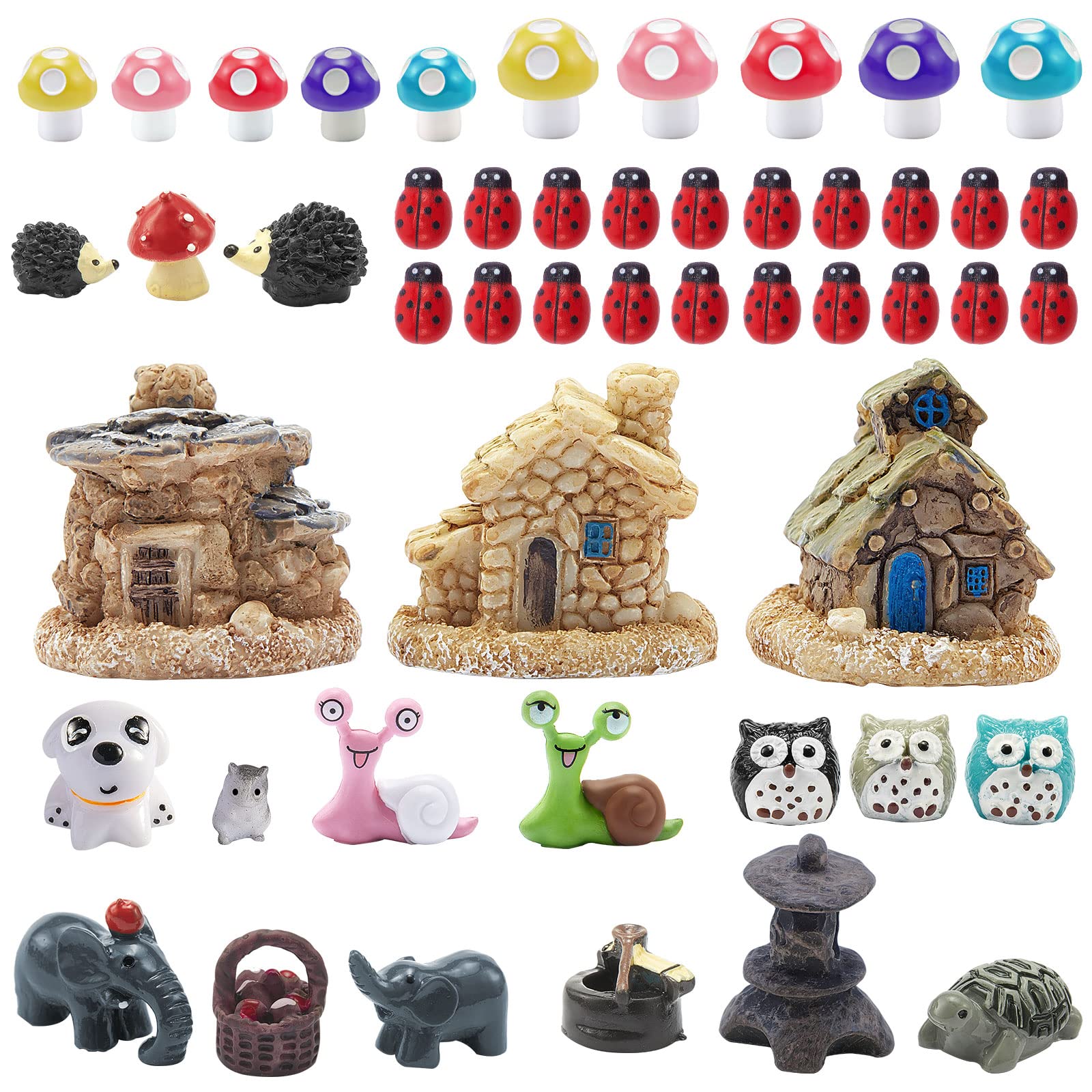 Sumind 44-Piece Miniature Garden Accessories Kit - Mini Garden House, DIY Dollhouse Decorations, Fairy Garden Ornaments with Animal Figurines for Indoor/Outdoor Home Decor | Perfect for Fairy Gardens, Terrariums & DIY Craft Projects