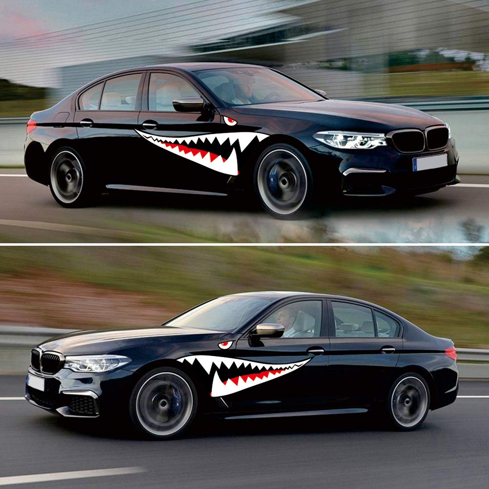 Flying Tigers Shark Mouth Teeth Die-Cut Vinyl Decals for Cars - 59 Inch Car Window & Bumper Stickers (1 Pair) - Perfect for Car Side Door Decoration & Military Vehicle Theme Customization