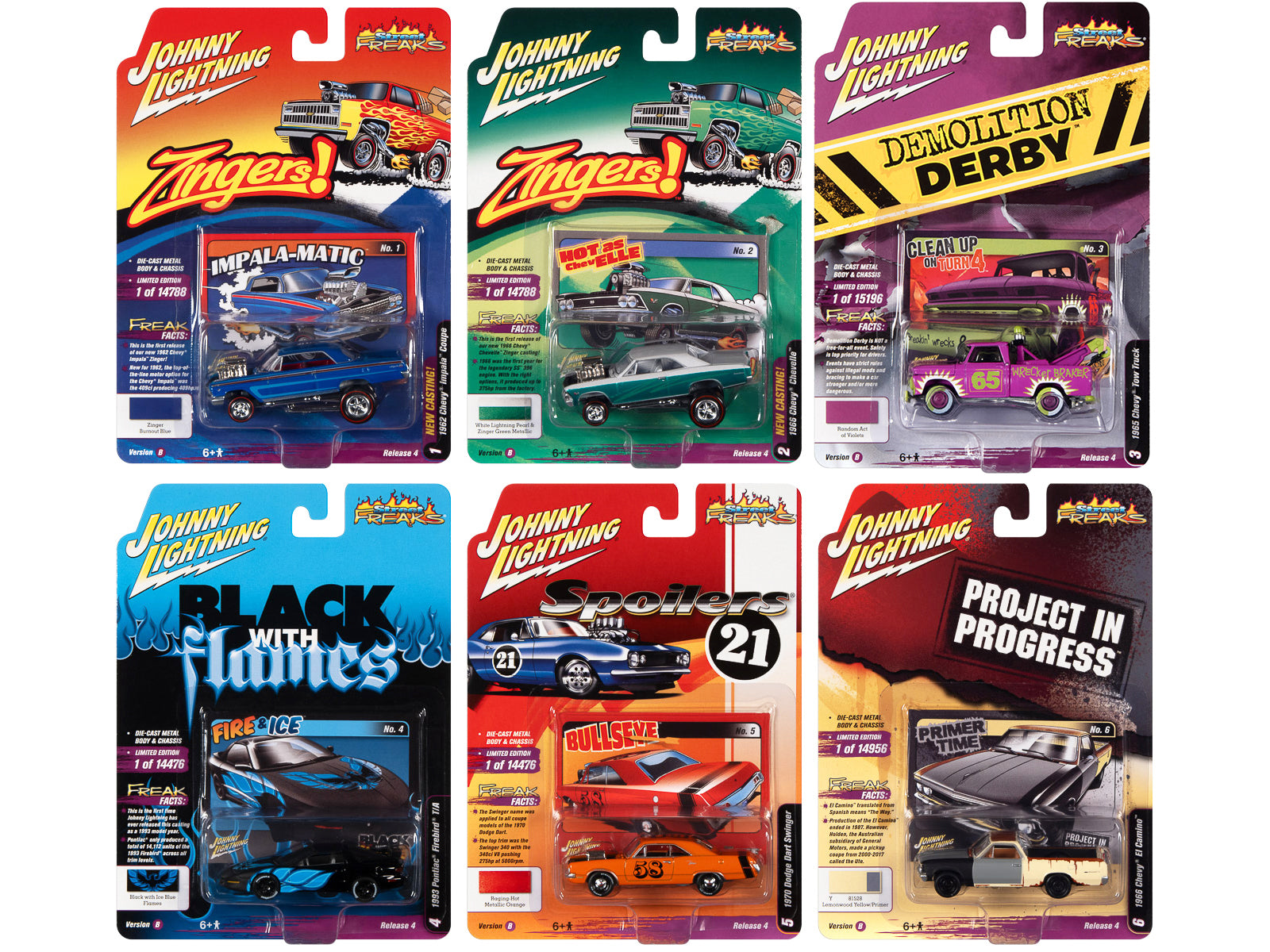 Johnny Lightning 1/64 Scale Diecast Model Cars - Street Freaks 2021 Set B (6-Piece Collection) - Perfect for Collectors, Display, and Racing Scenes