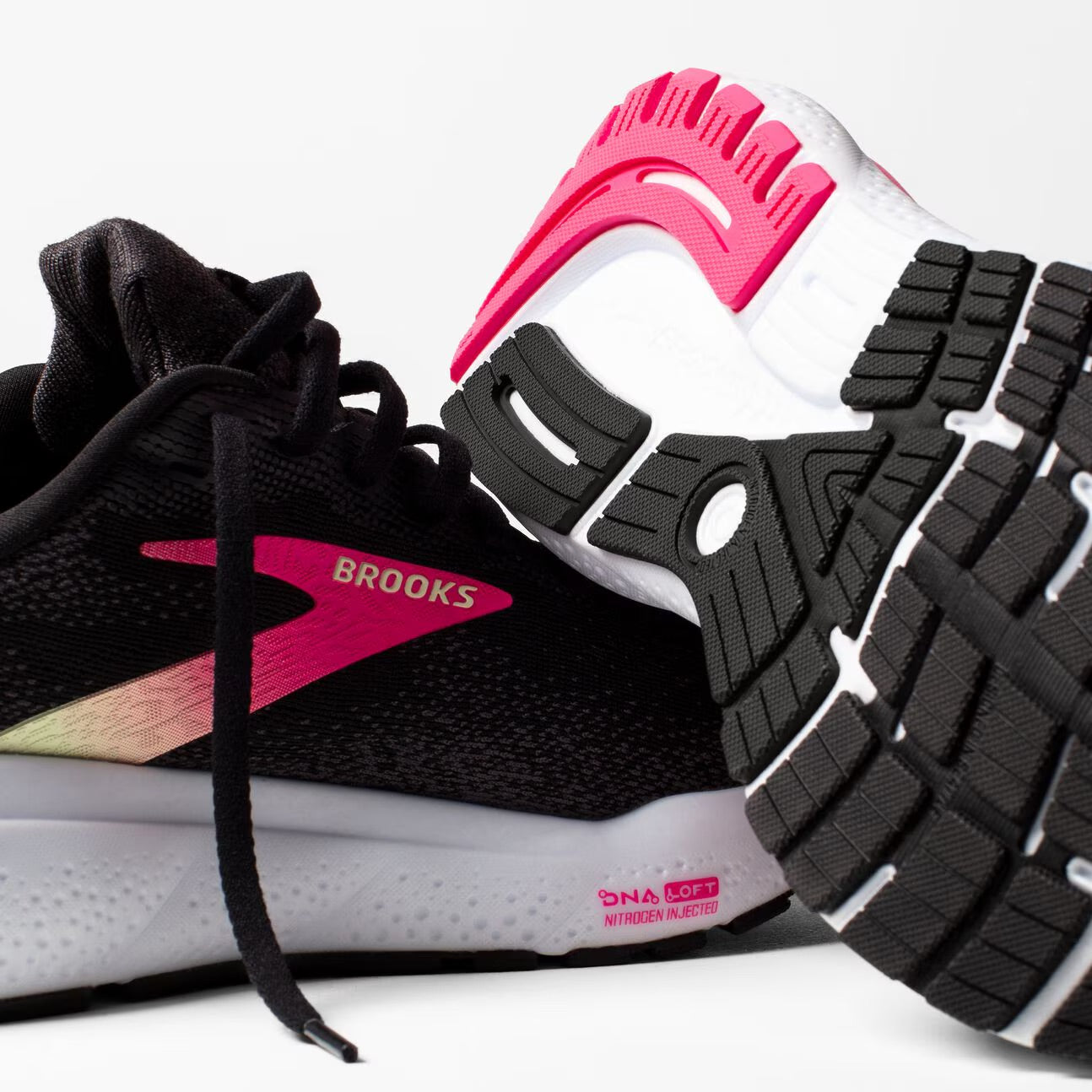 Brooks Women's Ghost 16 Running Shoes - Black/Pink/Yellow - Lightweight Cushioned Sneakers for Women, Road Running & Gym Workouts