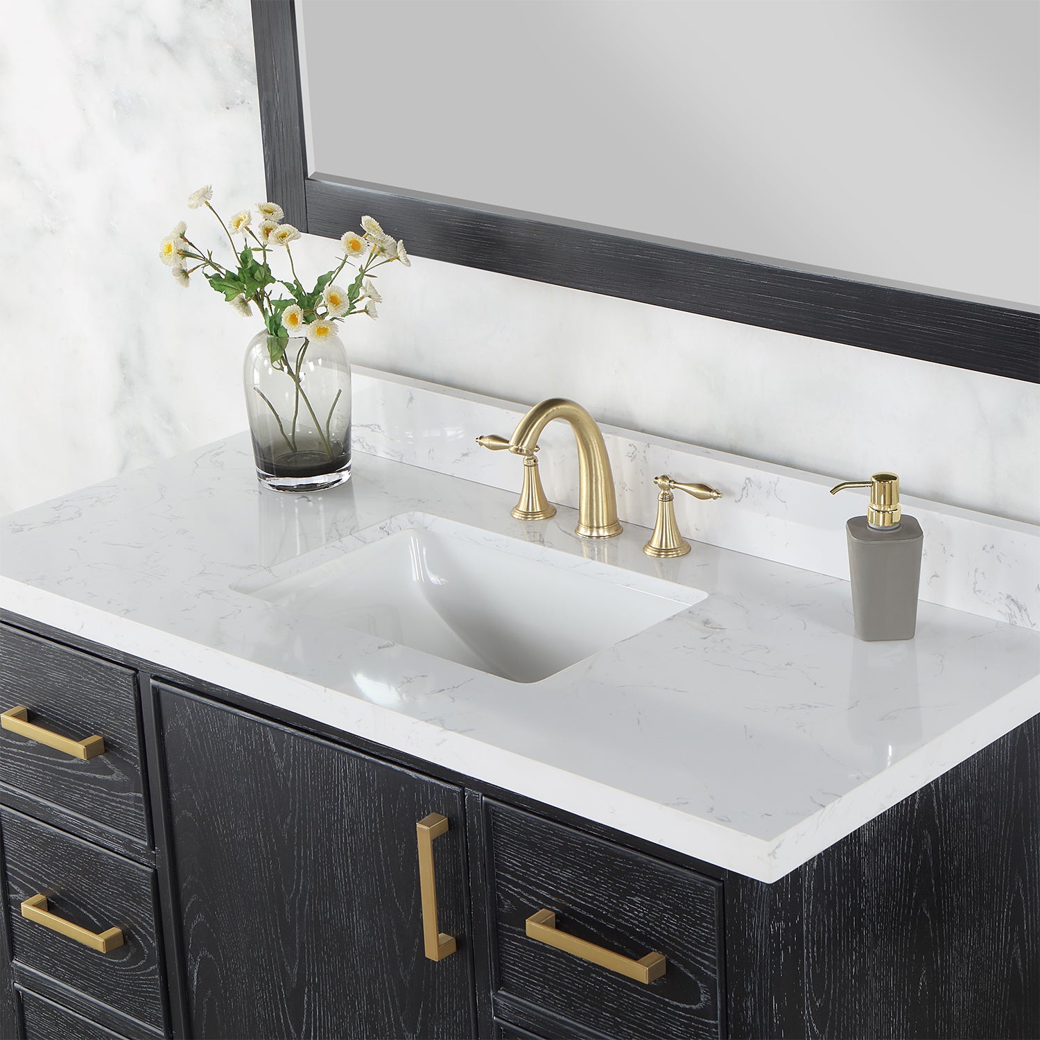 Weiser 48 Inch Single Bathroom Vanity Set with White Composite Stone Countertop - Modern Sink Cabinet for Small Bathrooms, Powder Rooms & Guest Baths