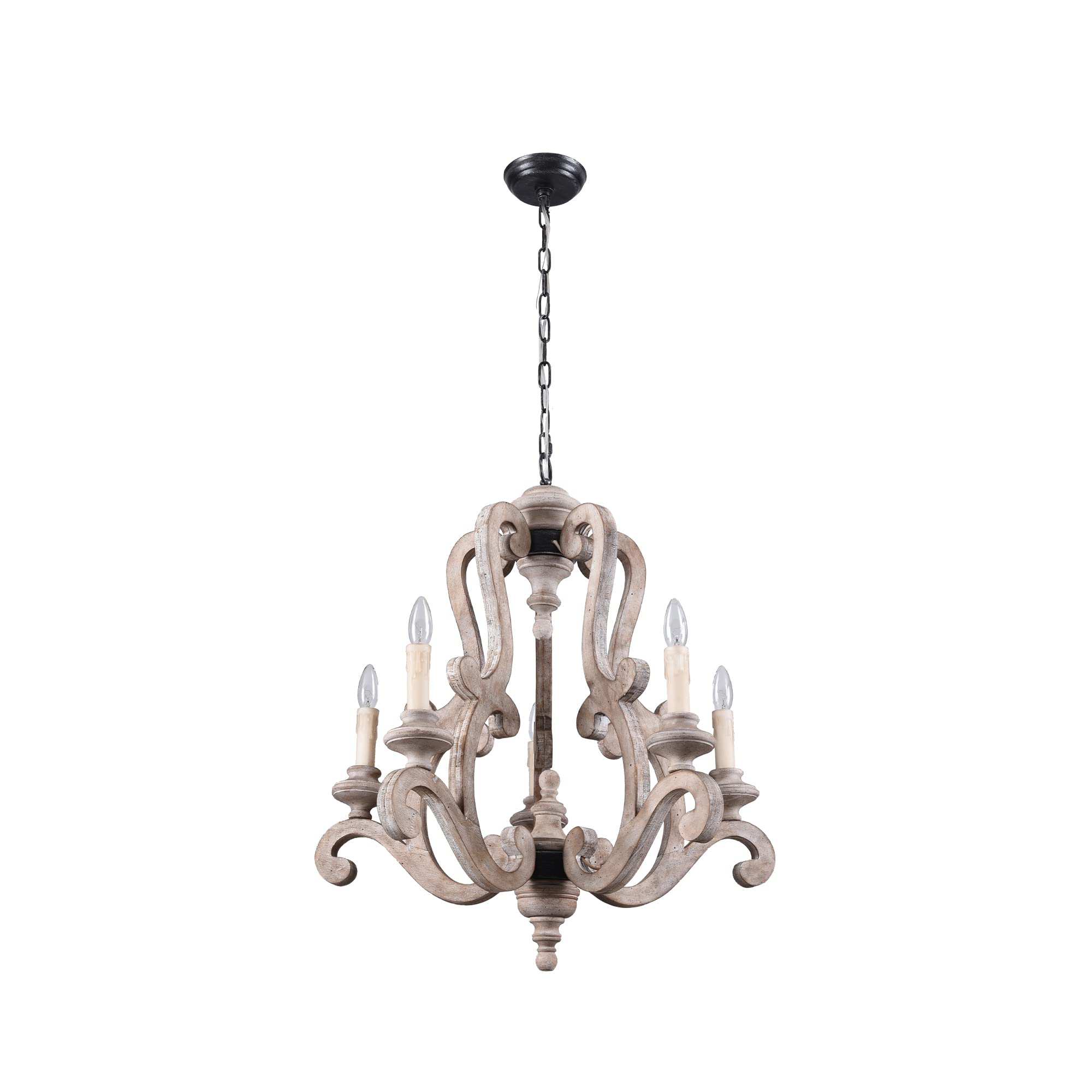 5-Light Farmhouse Chandelier - Rustic Wood Ceiling Light Fixture for Dining Room, Kitchen, Living Room, Bedroom, Entryway & Staircase - Weathered Finish - Perfect for Cozy Home Decor & Farmhouse Style Interiors