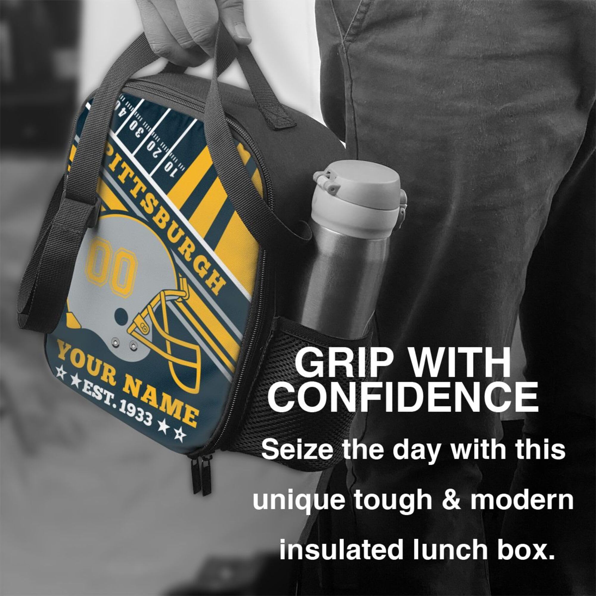 Personalized Football Lunch Box - Custom Insulated Lunch Tote Bag for Football Fans | Great Gift for Office, Work, Picnic, Beach & Game Day Tailgating