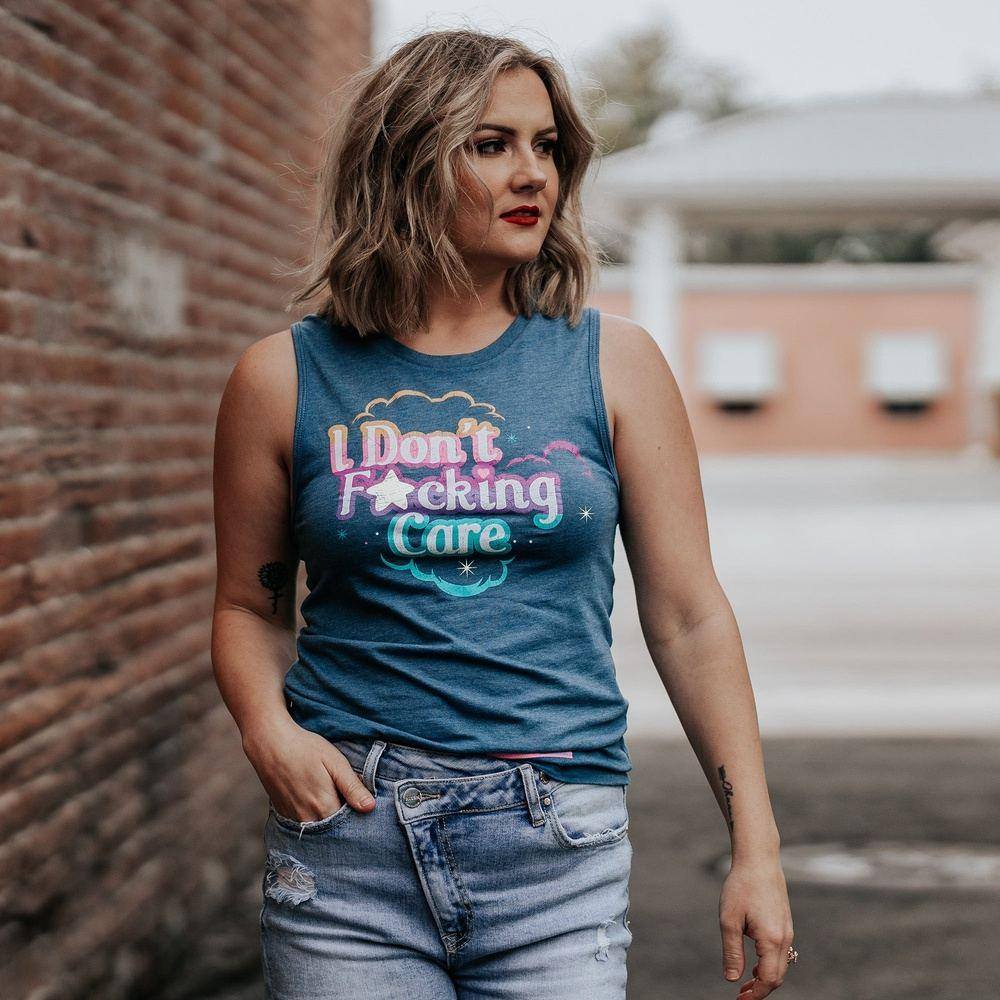 Women's 'I Don't F*cking Care' Everyday Tank Top - Heather Blue | Casual Wear, Summer Outfits & Lounge Comfort