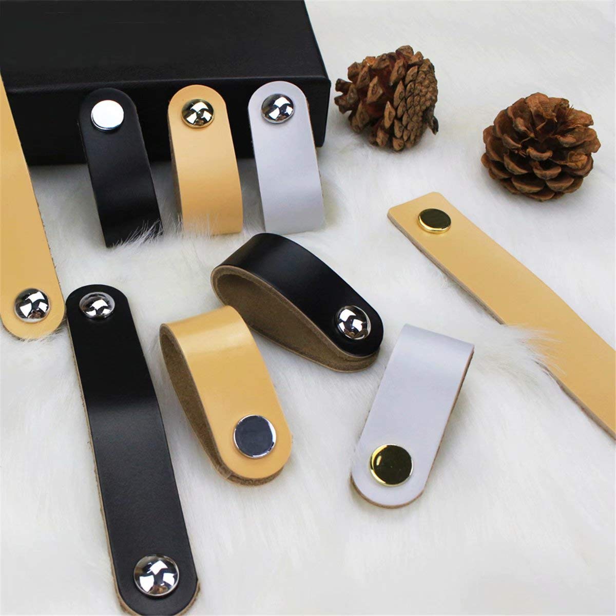 2-Pack PU Leather Cabinet Drawer Handles - Replacement Dresser Closet Pulls, Furniture Hardware Knobs for Cupboard & Suitcase (Flesh Color) - Perfect for Home Office, Bedroom Storage & DIY Furniture Upgrade