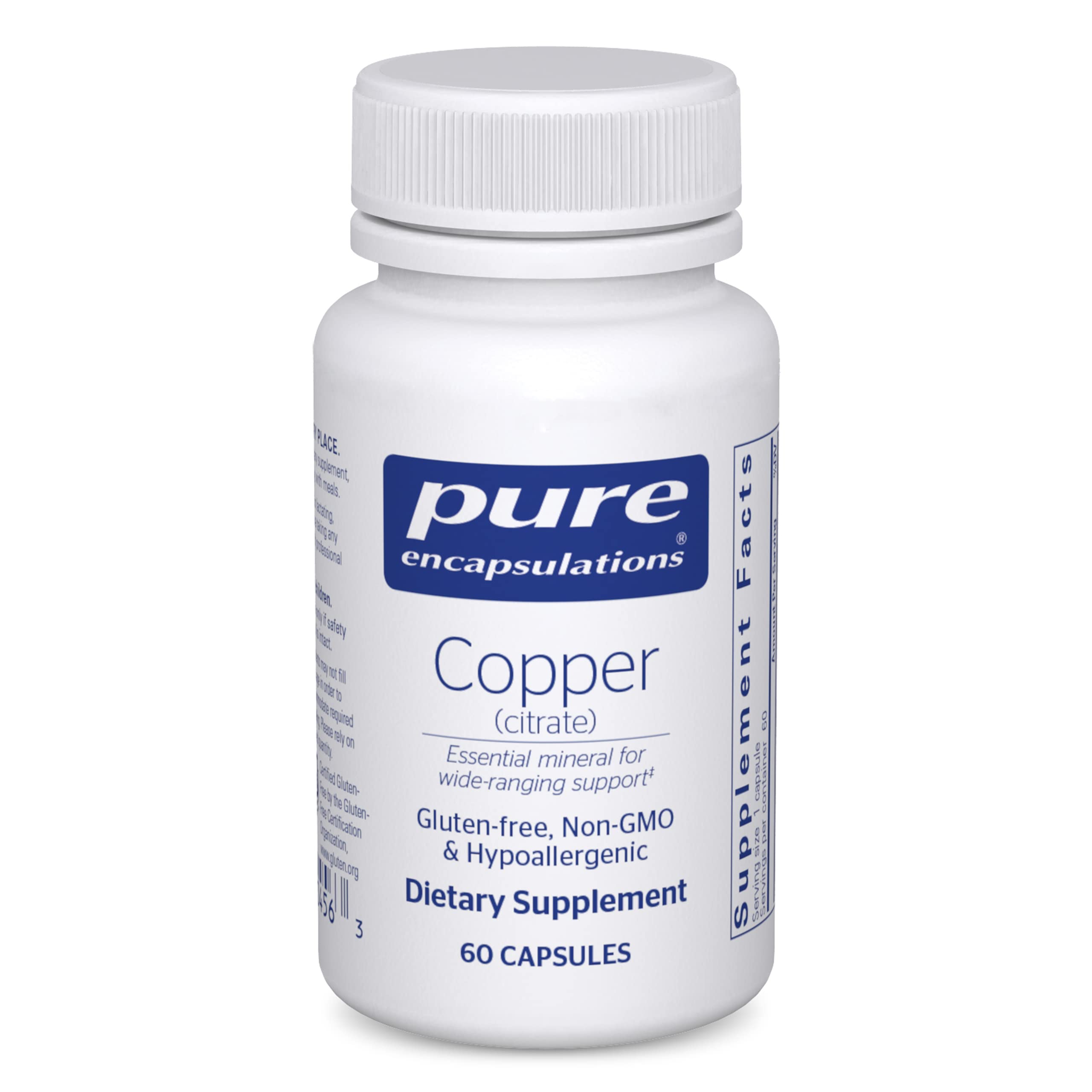 Pure Encapsulations Copper Citrate 60 Capsules - Highly Bioavailable Copper Supplement for Immune Support & Energy Production | Supports Brain Health & Collagen Formation | Ideal for Daily Wellness & Active Lifestyles