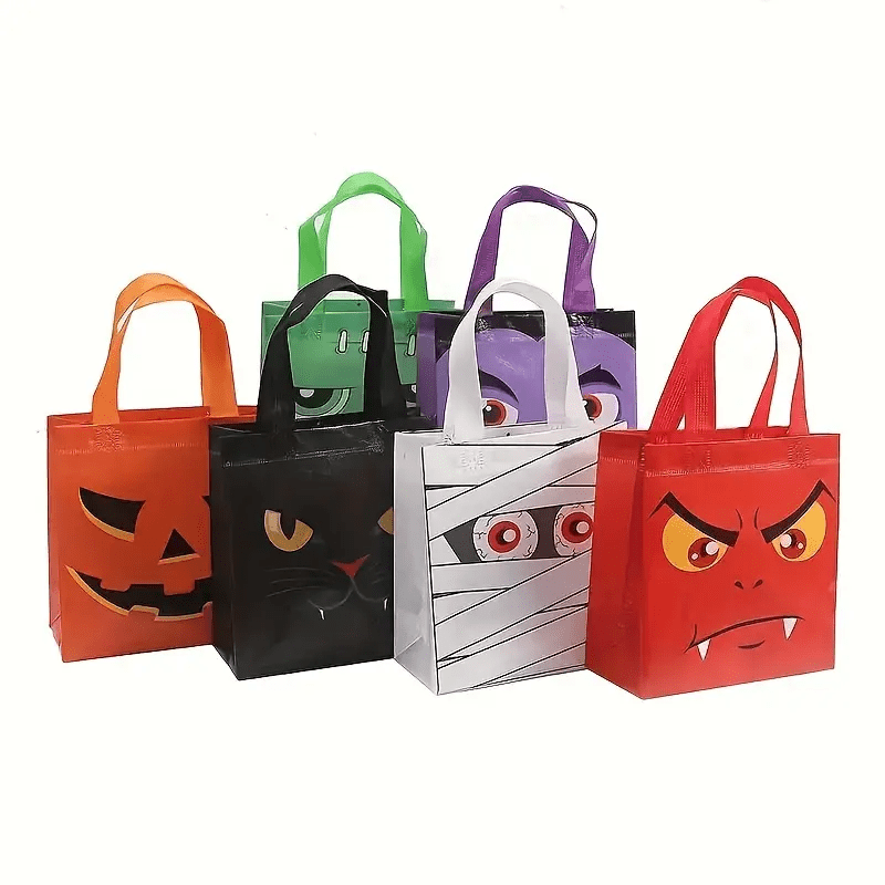 Mpow Halloween Trick or Treat Tote Bags Set - Cute Cartoon Printed Reusable Grocery Bags for Kids Party Favors, Candy Collection & Halloween Decorations