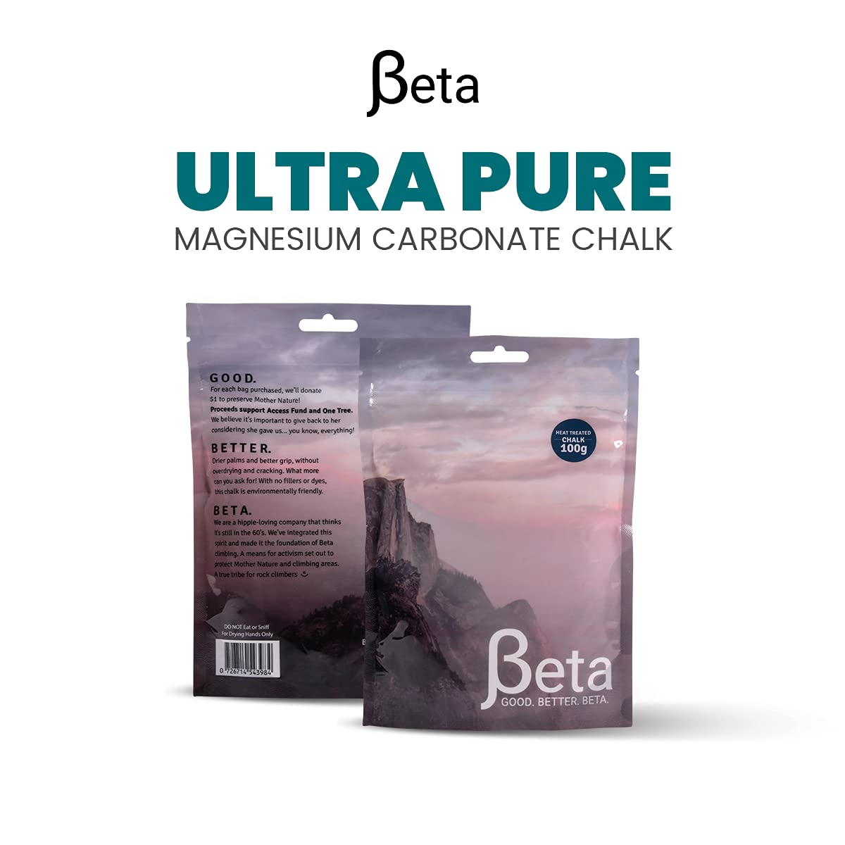 Premium Beta Rock Climbing Chalk - 100% Magnesium Carbonate Heat-Treated Loose Powder for Maximum Grip | Strongest Climbing Chalk for Bouldering, Gym & Outdoor Climbing | Eco-Friendly & Profits Donated to Charity