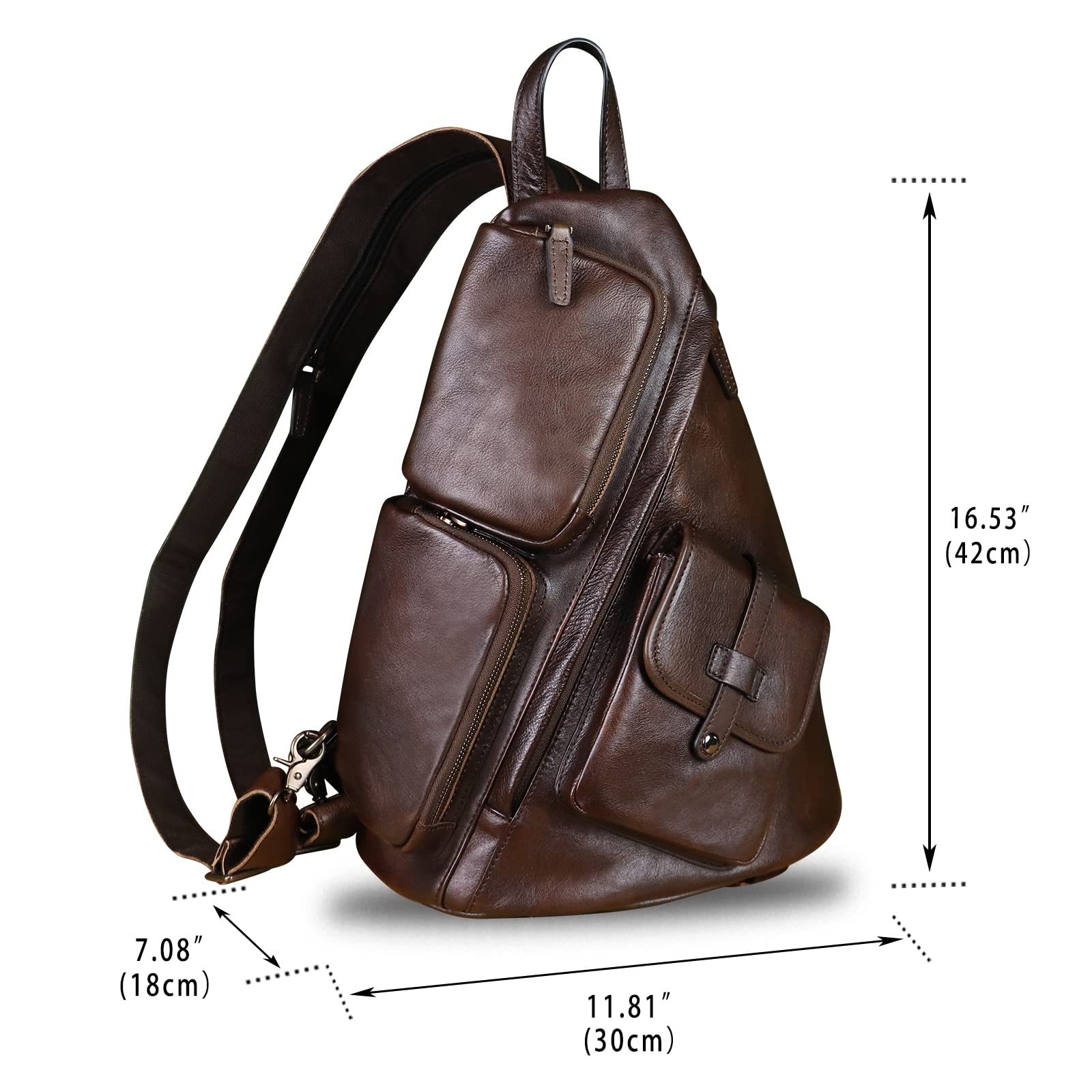 Premium Genuine Leather Large Sling Bag for Men & Women - Crossbody Chest Shoulder Backpack Purse - Fits iPad & Essentials - Perfect for Travel, Work & Daily Commute (Coffee)