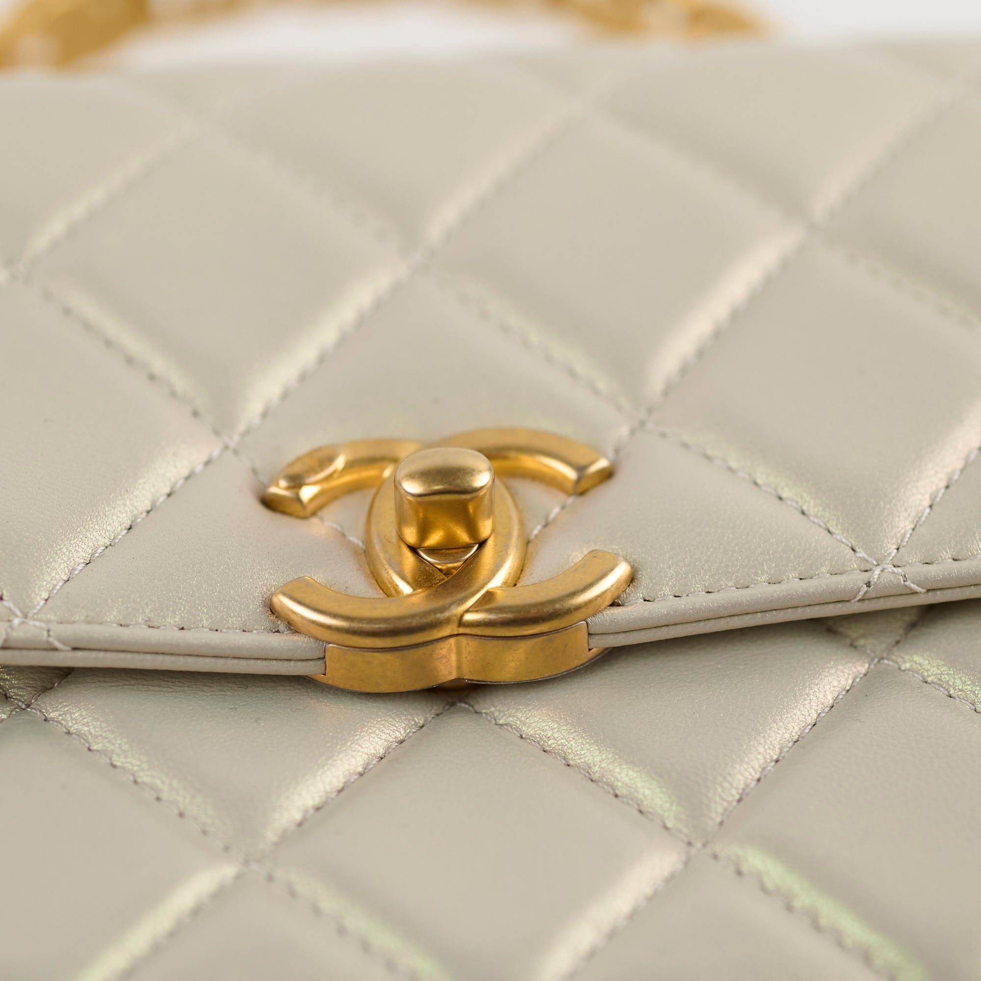 Chanel Iridescent Pearl Flap Bag with Top Handle - Microchipped Authentic Luxury Handbag for Women | Perfect for Evening Parties, Weddings & Special Occasions