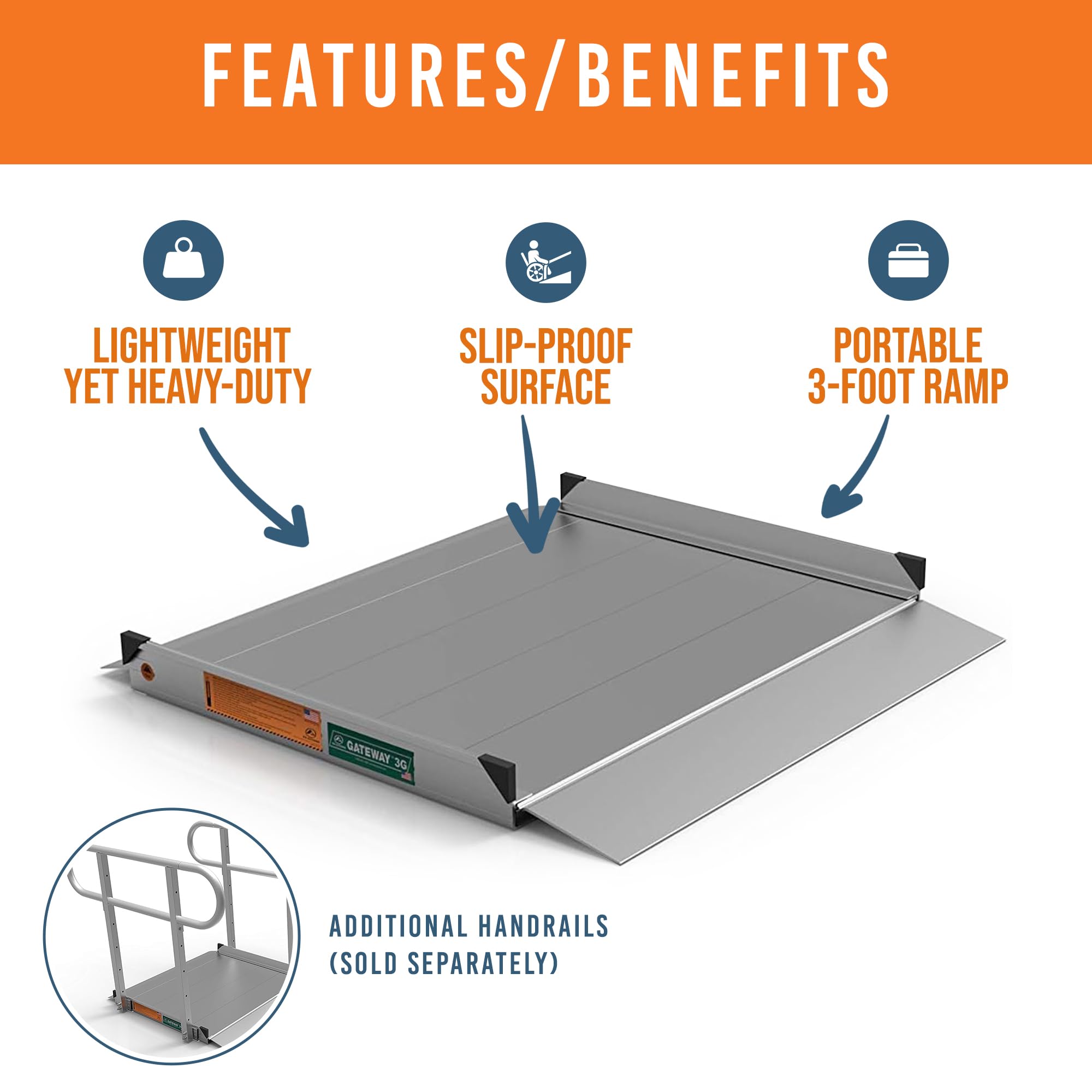 EZ-ACCESS GATEWAY 3G 3ft Aluminum Portable Wheelchair Ramp - Lightweight Mobility Ramp with Textured Non-Slip Surface & Self-Adjusting Transition Plates - Ideal for Home Entry, Vehicles & ADA Accessibility