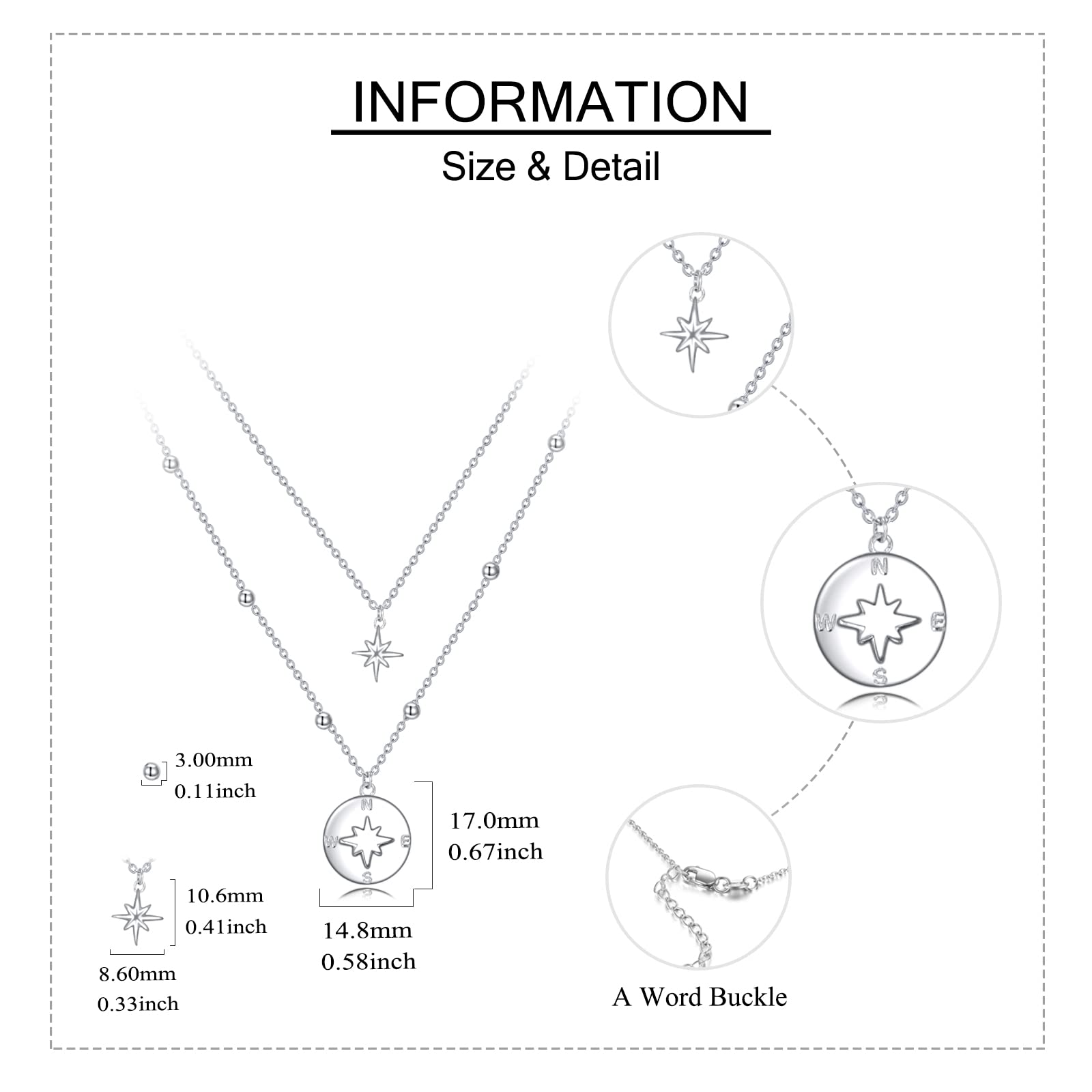 Compass Necklace for Women - Sterling Silver Graduation Gift, Christmas Jewelry, Layered Necklace for Travel & Adventure - Perfect for Everyday Wear, Special Occasions & Gifts