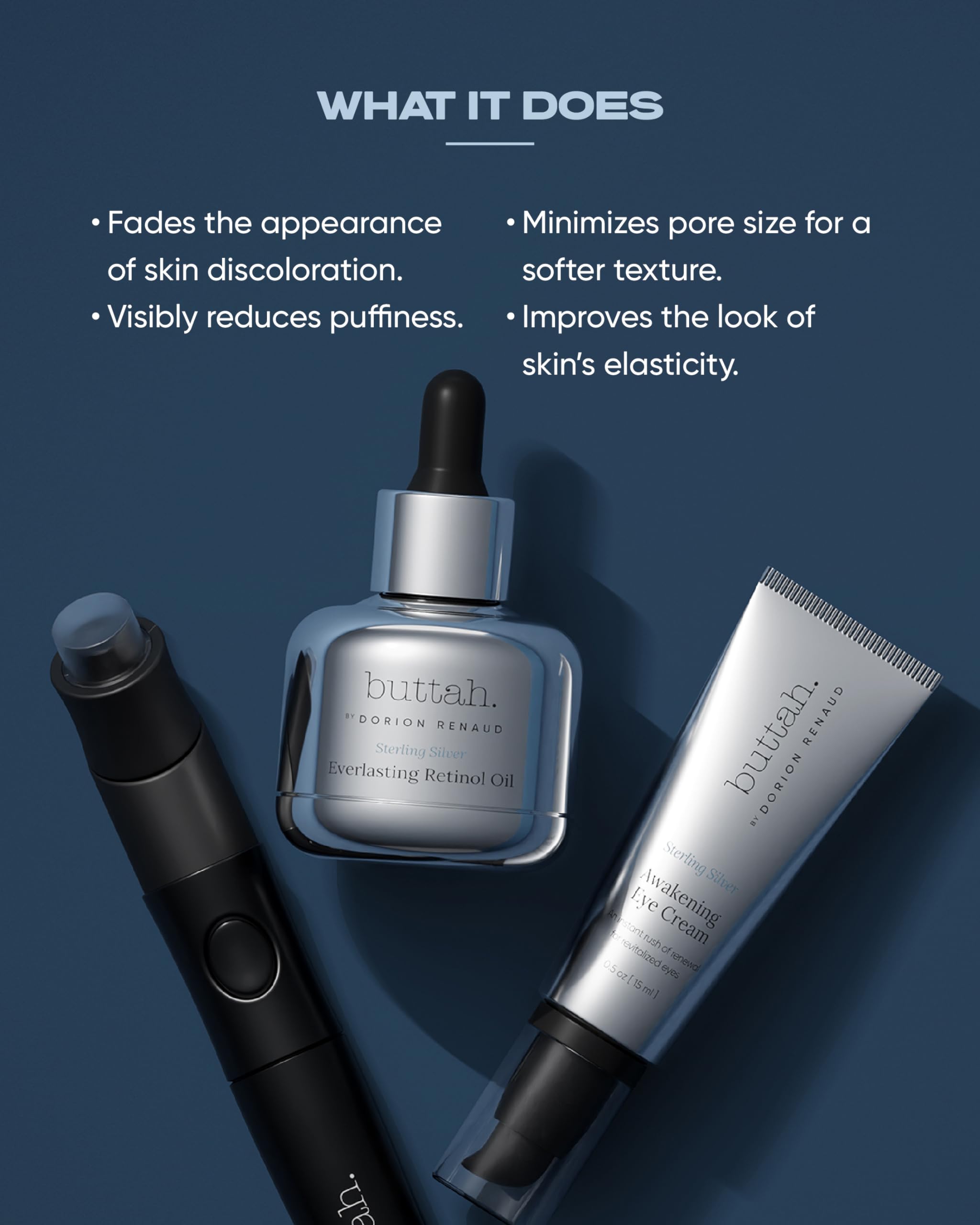 Buttah Skin Sterling Silver Skincare Kit - Retinol Oil, Eye Cream & Face Wand for Radiant Beauty | Anti-Aging Routine, Night Care & Glow Boost | Perfect for Dry, Sensitive & Mature Skin Types