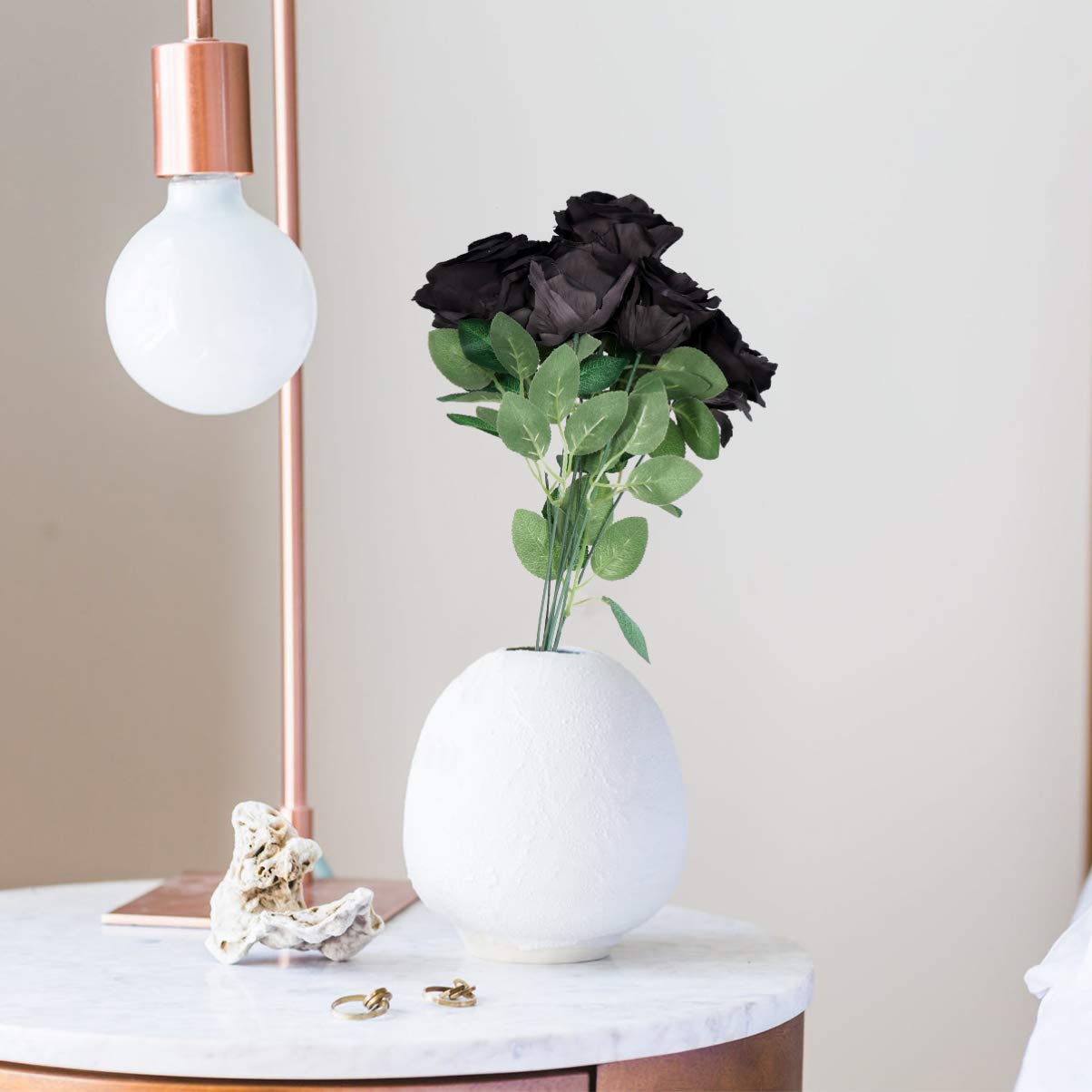 ARTIBETTER 7-Head Black Artificial Silk Rose Bouquet with Leaves - Fake Flower Arrangement for Wedding Centerpieces, Home Decor, Vase Fillers (Perfect for DIY Wedding Decorations, Table Centerpieces, and Home Styling)