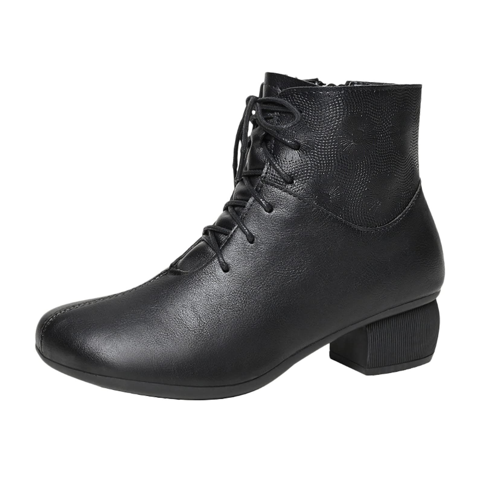 Stylish Round Toe Leather Boots for Women - Chunky Heel, Side Zipper, Winter Fashion Boots - Perfect for Office, Casual Outings & Cold Weather
