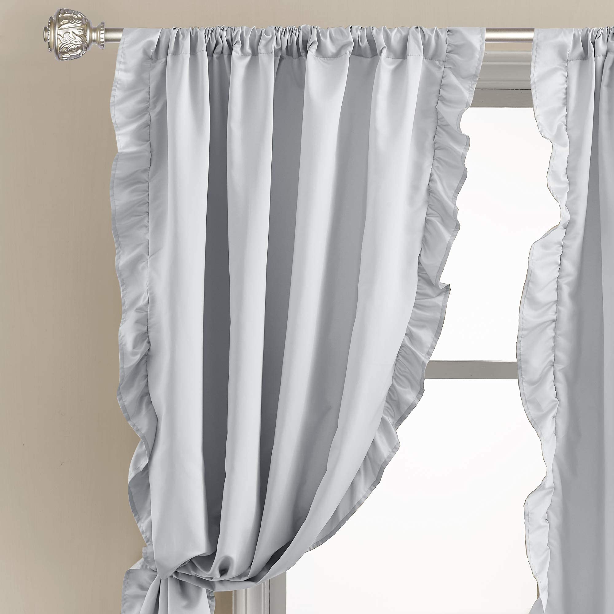 StangH Grey Ruffle Faux Silk Window Curtains - 52x84 Inch Blackout Room Divider Panels for Living Room, Dining Room & Bathroom Decor - Elegant Privacy Drapes for Home & Office Use