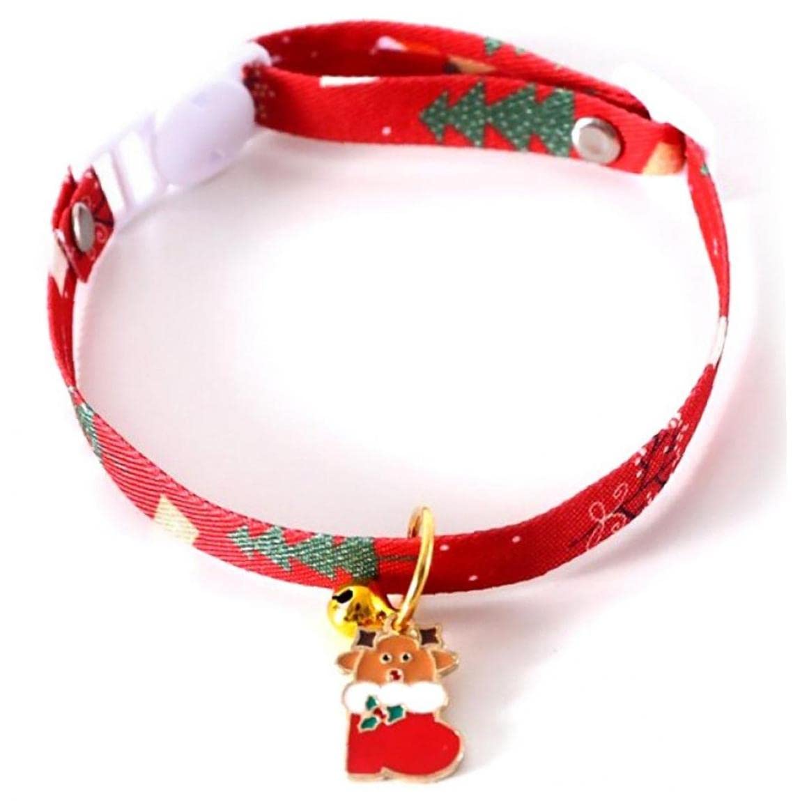 Adjustable Christmas Cat Collar with Kawaii Deer Pattern & Bells - Safe Pet Fashion Accessory for Holiday Parties & Photos