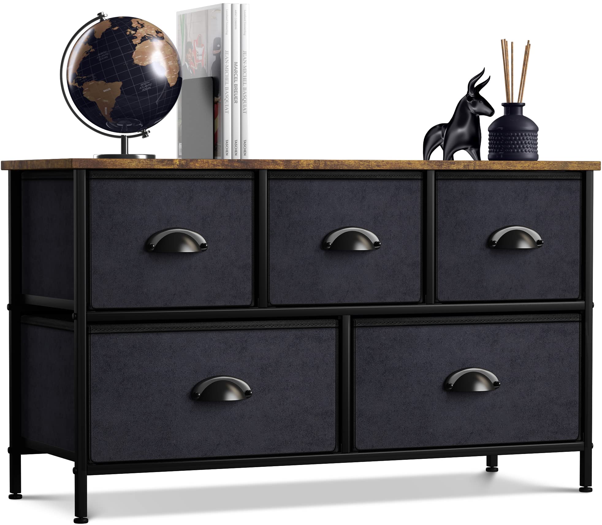 Sorbus 5-Drawer Dresser Organizer - Sturdy Steel Frame & Wood Top Storage Chest with Easy-Pull Fabric Bins - Wide TV Stand for Bedroom, Hallway, Closet & Office Organization | Perfect for Small Space Storage & Home Decor