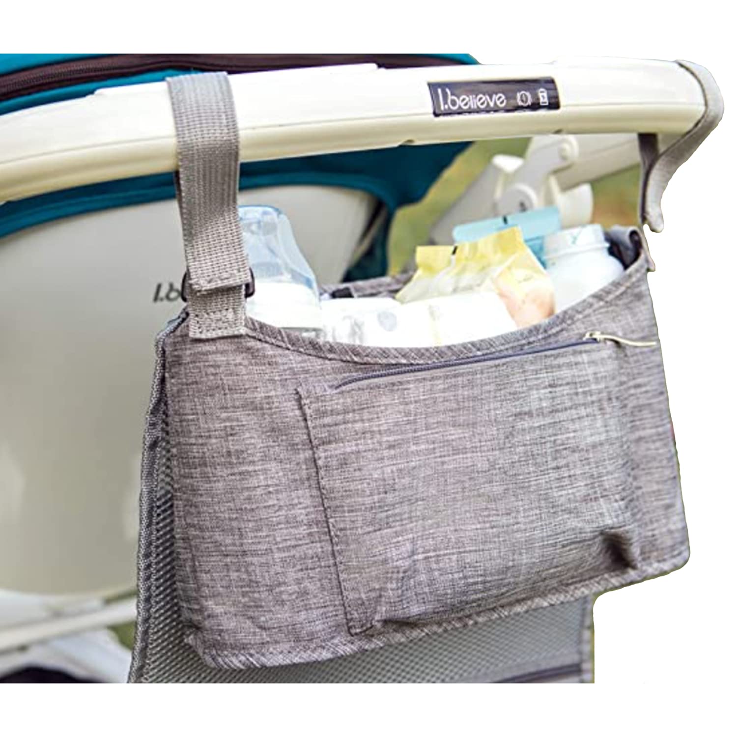 Simple Being Universal Baby Stroller Organizer - Grey Storage Bag with Multiple Compartments for Diapers, Bottles & Essentials | Perfect for Travel, Walks & Daily Parenting Needs