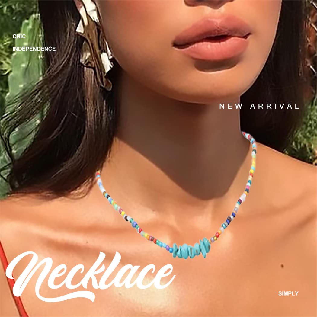 Boho Turquoise Choker Necklace - Colorful Beaded Handmade Jewelry for Women | Beach, Festival & Everyday Wear Accessories