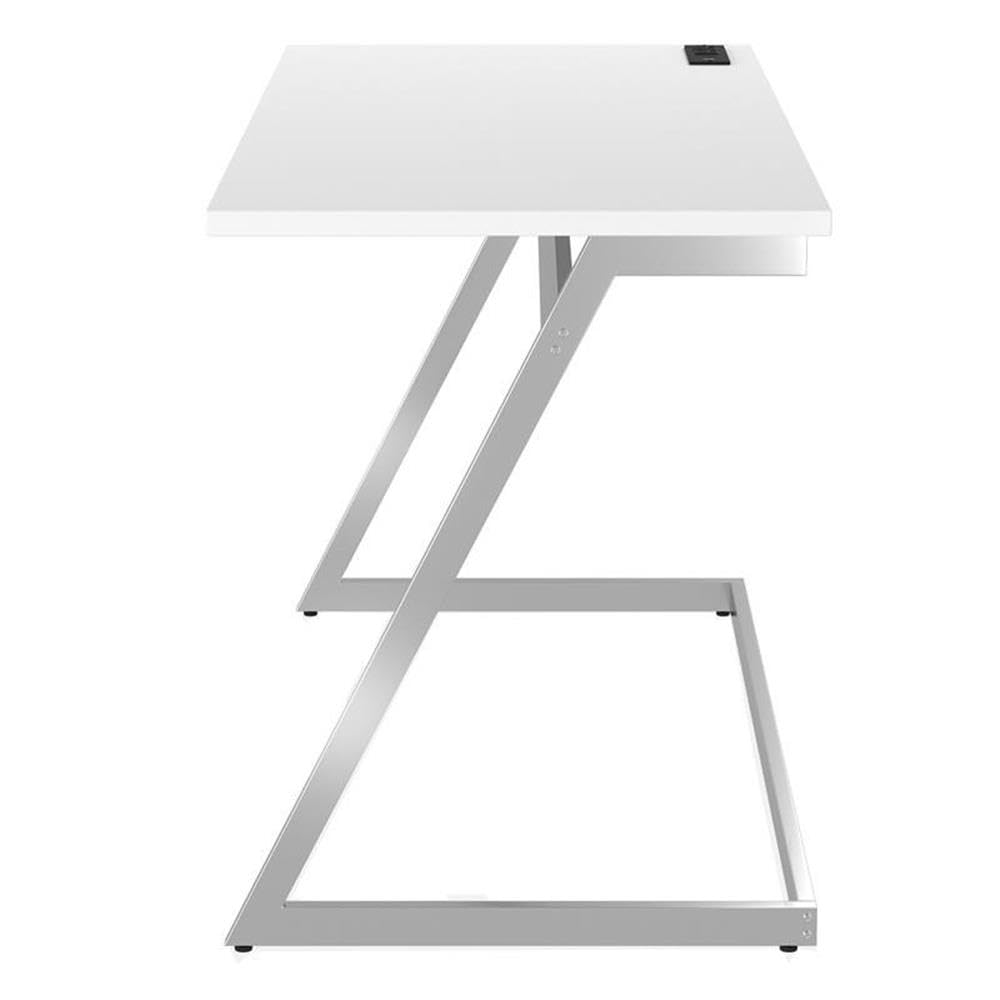 Furniture of America Cornica Modern Metal Writing Desk with USB Ports - White & Chrome Finish for Home Office, Study, or Dorm Room Workspace