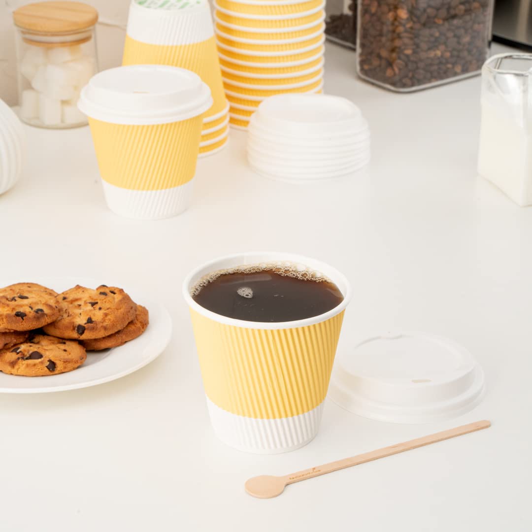 Restaurantware 8oz Insulated Coffee Cups with Lids - 400 Pack Leakproof Ripple Wall Hot Paper Cups | Eco-Friendly Disposable Cups for Coffee, Tea, Hot Chocolate & Lattes | Perfect for Cafes, Offices & Home Use
