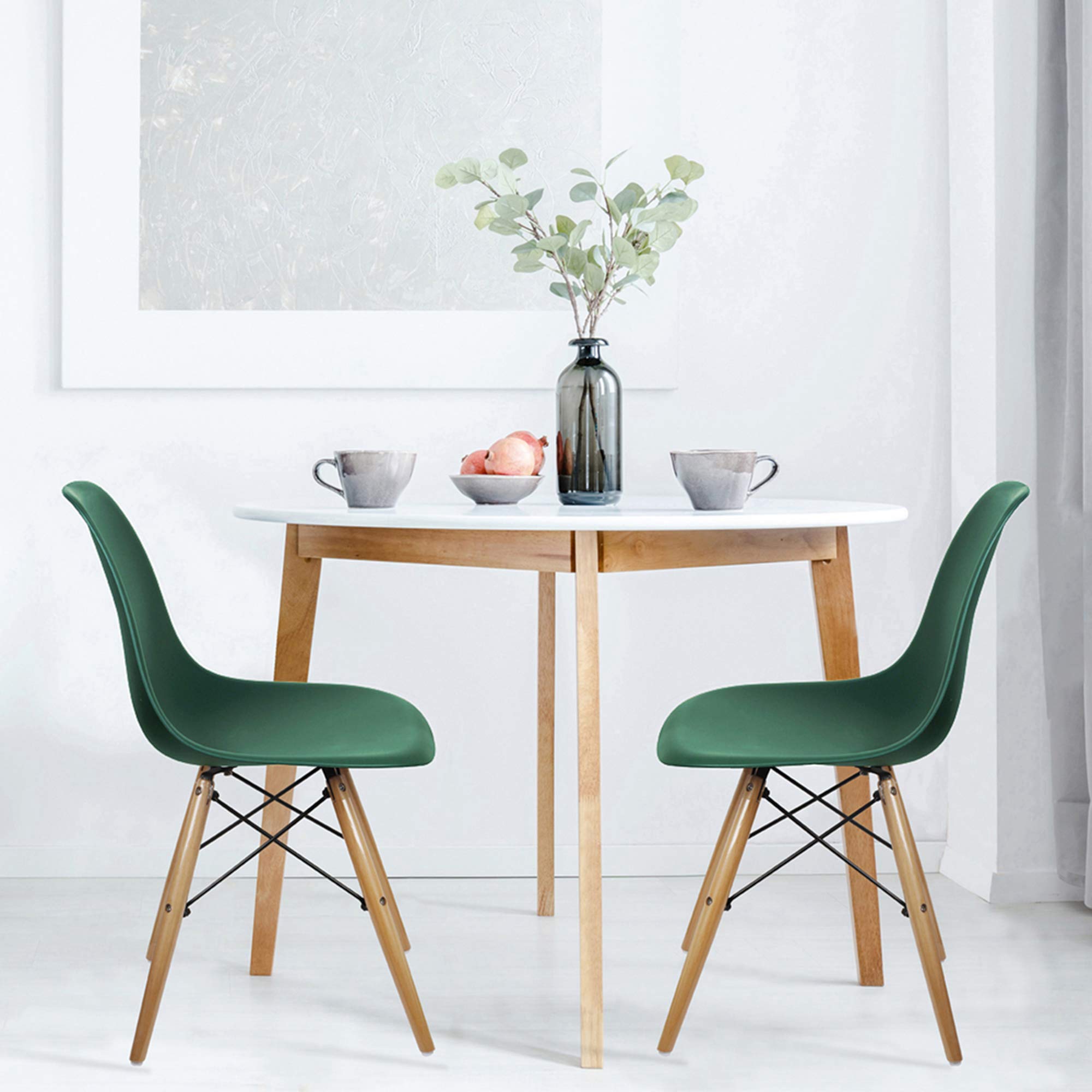 GIA Modern Armless Dining Chairs with Wooden Legs, Set of 2, Dark Emerald Green Velvet Upholstery - Perfect for Kitchen, Dining Room, and Small Space Decor