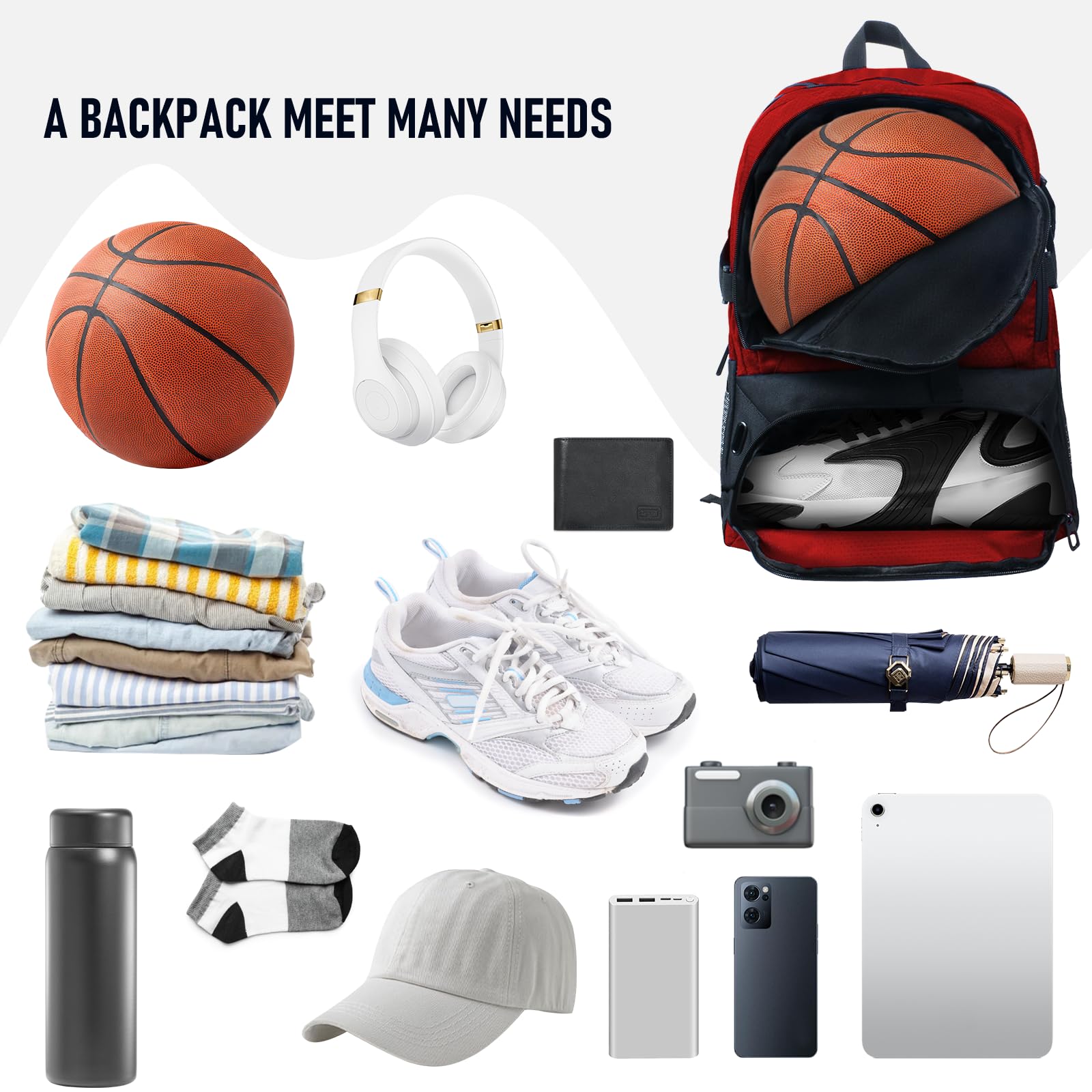 Waterproof Basketball Backpack with Large Shoe & Ball Compartment - 30L Sports Equipment Bag for Men & Women - Perfect for Gym, Soccer, Volleyball, Outdoor & Travel Activities