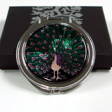 2X/1X Magnification Compact Mirror - Travel Makeup Mirror for Purses & Gifts (Peacock Green) - Perfect for On-the-Go Touch-ups