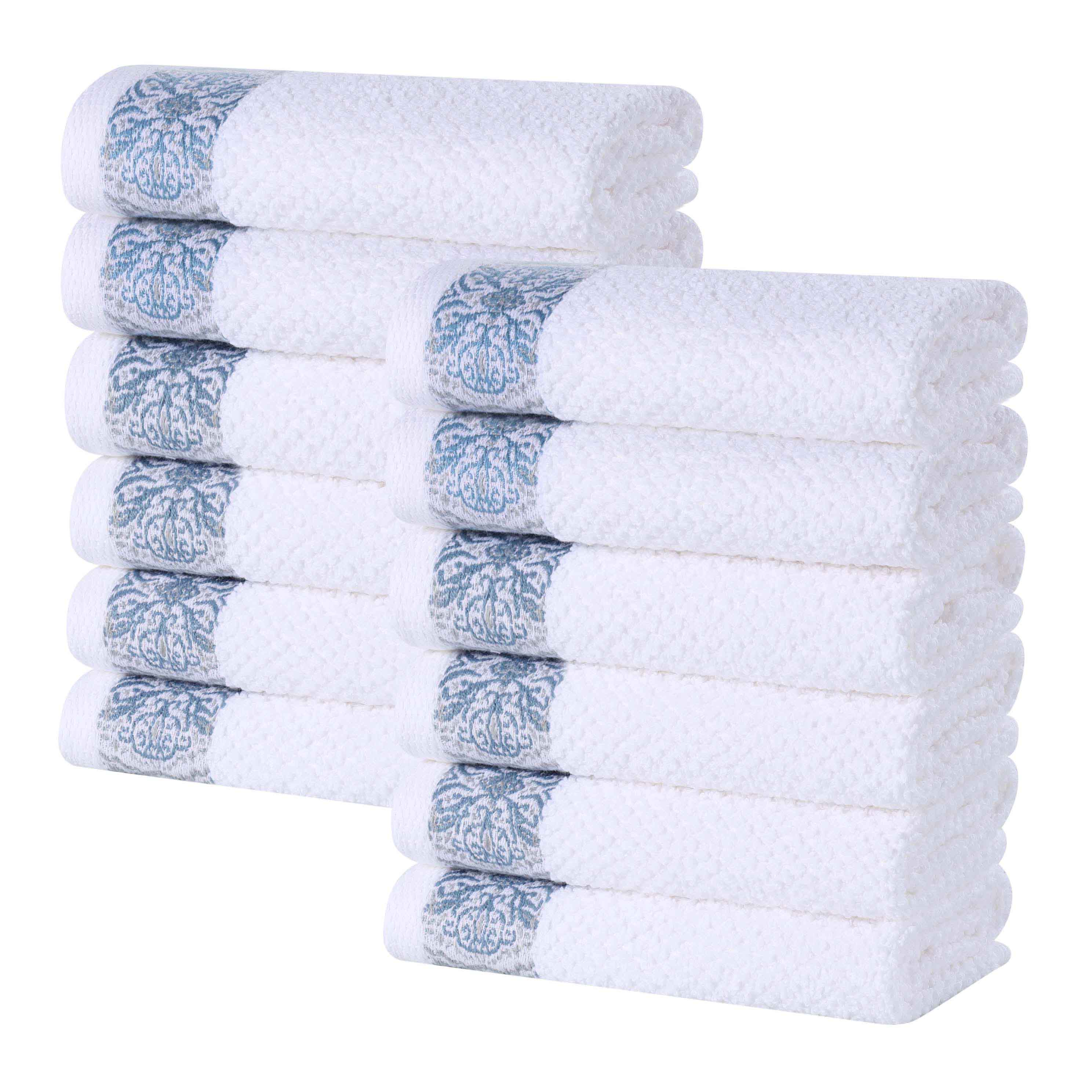 Premium Medallion Cotton Jacquard Textured Face Towels & Washcloths Set of 12 - Soft Bath Towels for Spa, Gym & Luxury Home Use