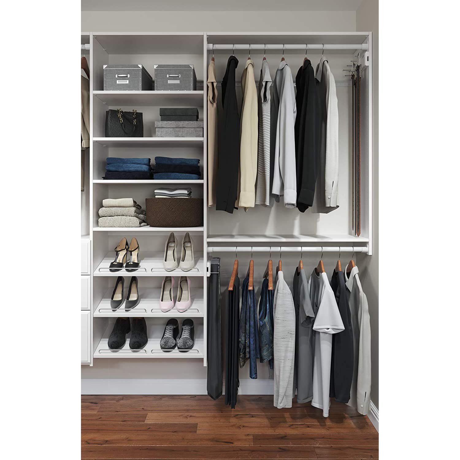 Dual Tower Closet Organizer System with Shelves & Drawers - PH45-WH White Wall Mounted Wardrobe Storage for Bedroom | Easy Installation Hardware Included | Perfect for Small Spaces & Closet Organization