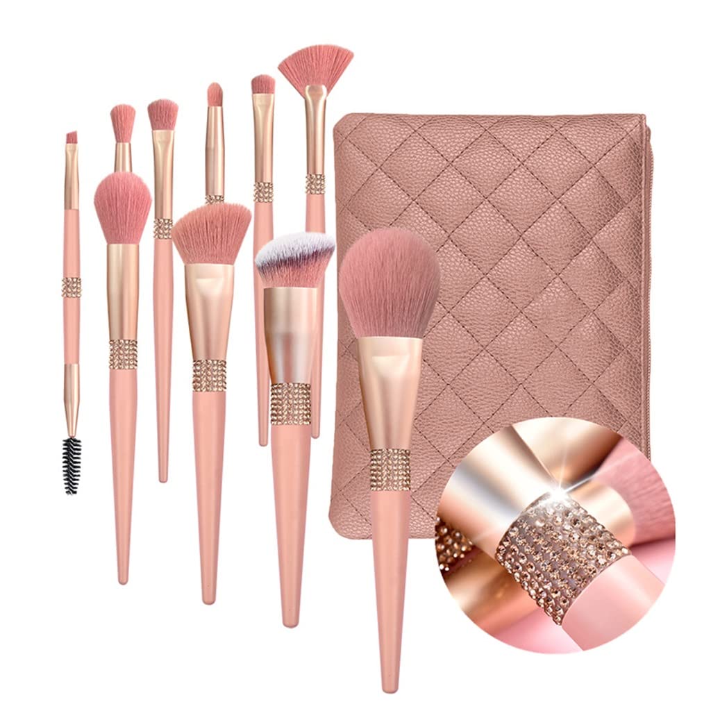 10-Piece Diamond Makeup Brush Set - Professional Cosmetic Brushes for Foundation, Blush, Highlighter, Eyeshadow & Eyebrow - Perfect for Makeup Artists & Beauty Enthusiasts (Great for Daily Makeup & Professional Salon Use)