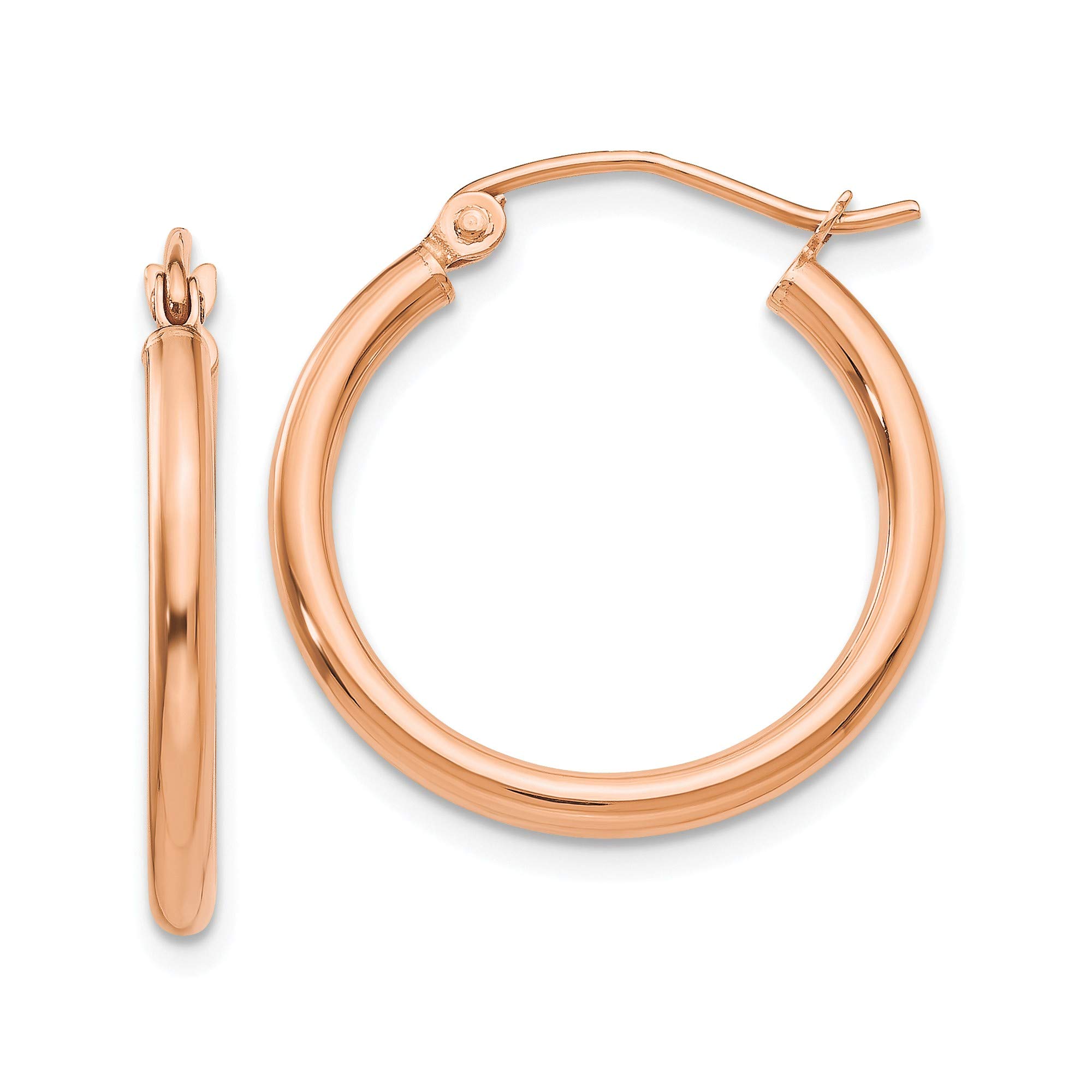 10K Rose Gold Polished 2mm Tube Hoop Earrings for Women - Hypoallergenic Dainty Everyday Jewelry - Perfect for Work, Date Night & Special Occasions