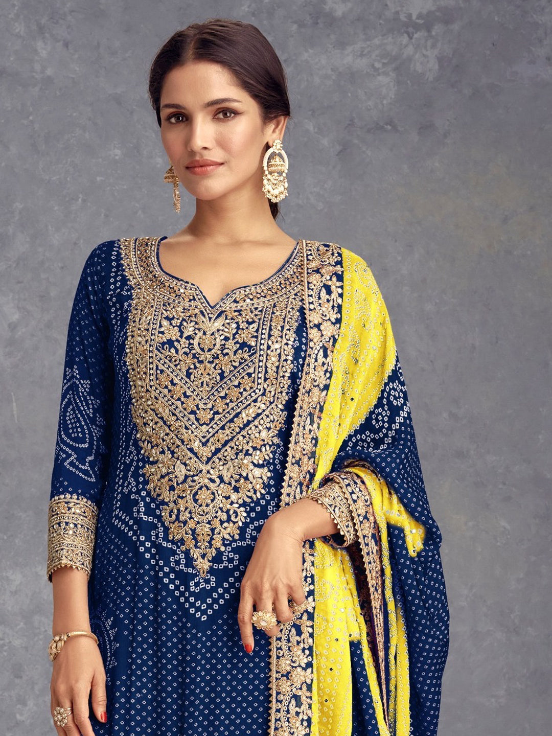 Blue Designer Readymade Palazzo Suit with Bandhani Printed Embroidery Work - Elegant Indian Ethnic Wear for Women, Perfect for Weddings, Parties & Festive Occasions
