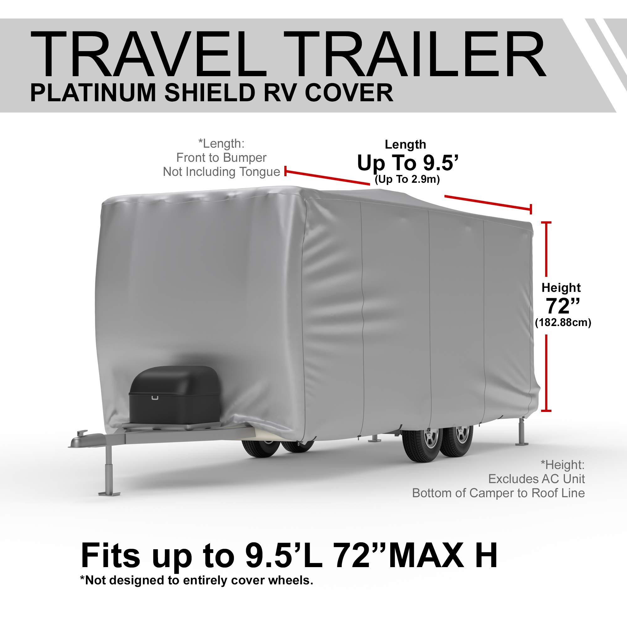 Heavy Duty Weatherproof RV Cover for Travel Trailers 7.5' to 9.5' Long - Waterproof, UV Resistant & Snow Protection with Soft Fleece Lining - Perfect for Outdoor RV Storage & Winter Protection