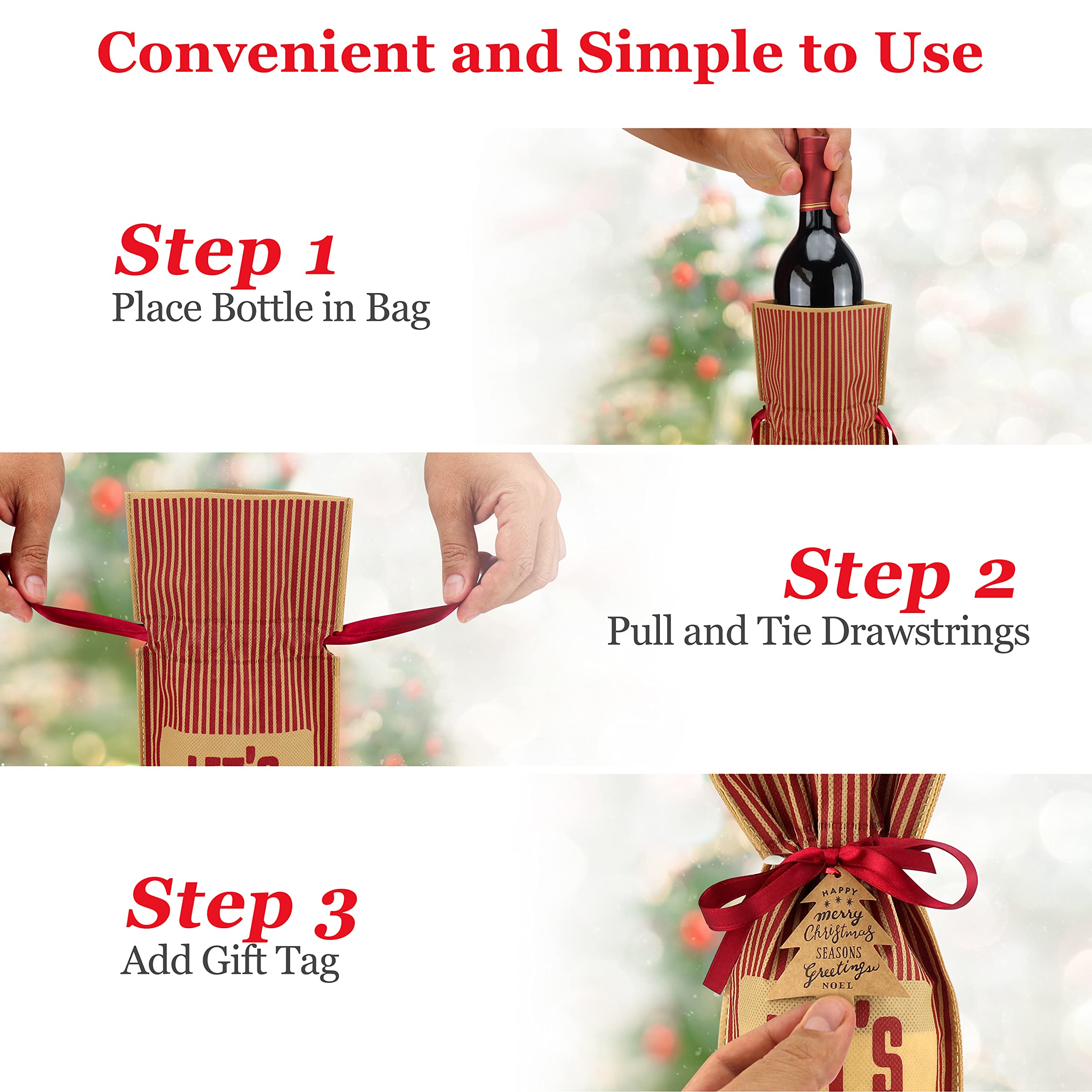 Premium Christmas Wine Gift Bags Set of 6 - Reusable Holiday Wine Bottle Bags for Gifting, Party Favors & Festive Celebrations - Perfect for Christmas Parties, Hostess Gifts & Wine Lovers